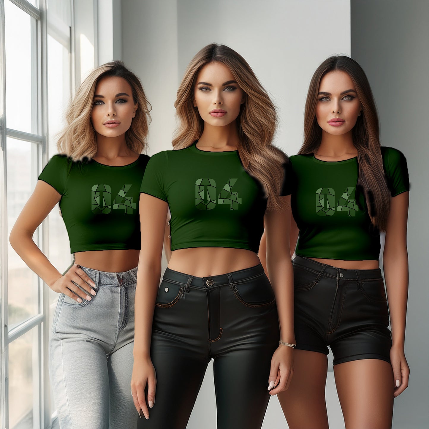 04 Number Women Crop Top (Olive Green)
