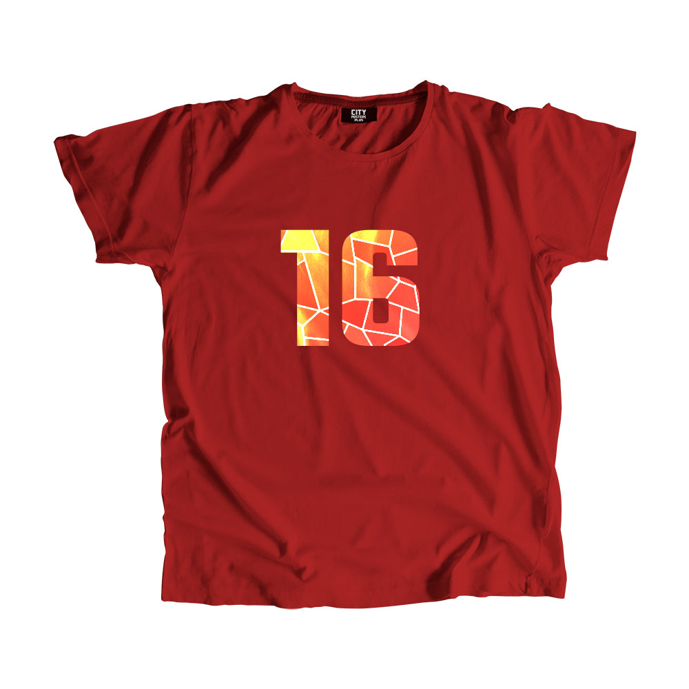16 Number Men Unisex T-Shirt (Red)
