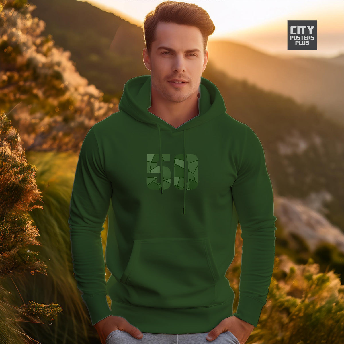 50 Number Unisex Hoodie (Olive Green)