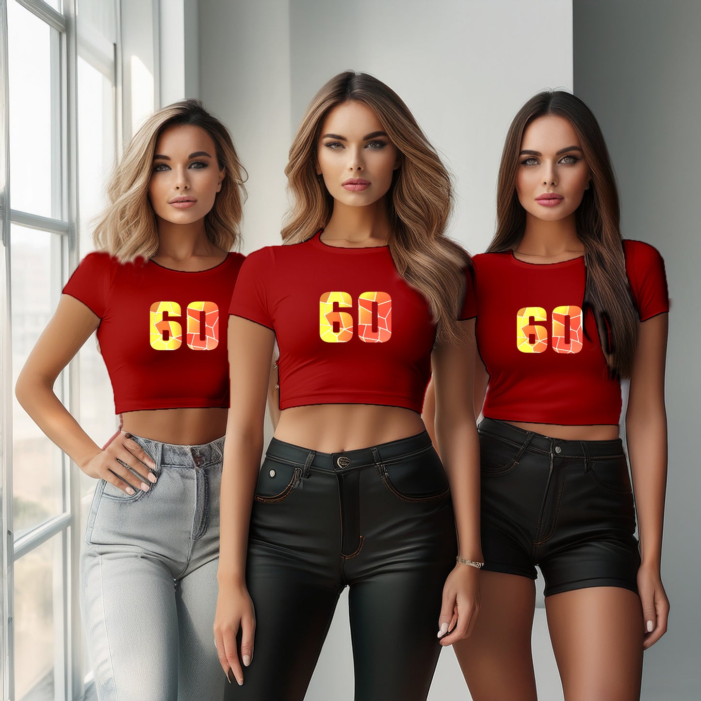 60 Number Women Crop Top (Red)