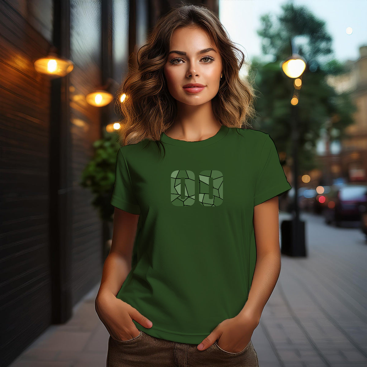 00 Number Women T-Shirt (Olive Green)