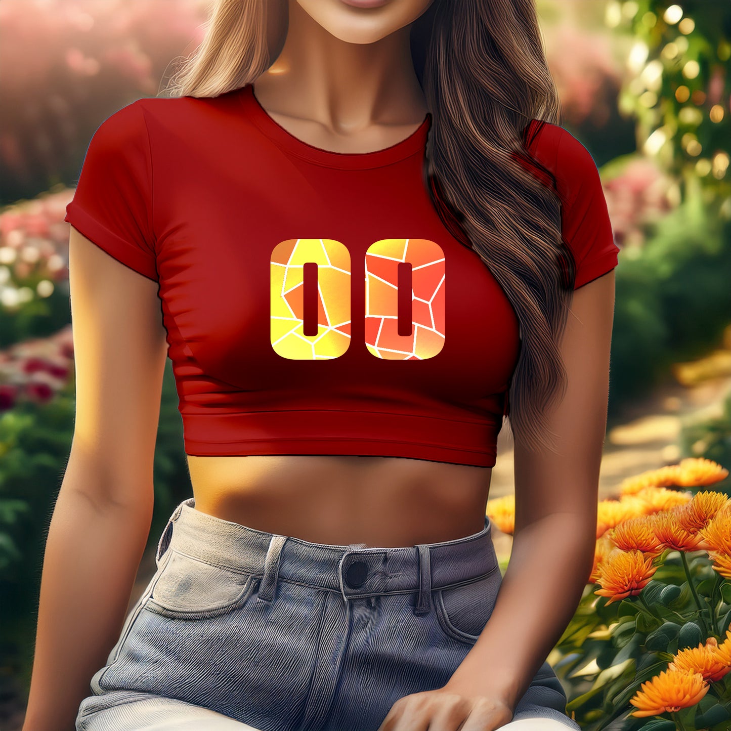 00 Number Women Crop Top (Red)