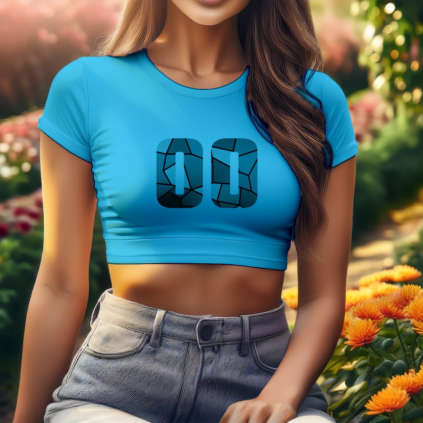 00 Number Women Crop Top (Sky Blue)