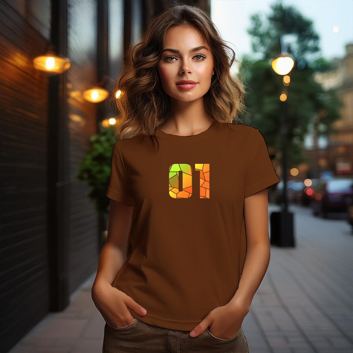 01 Number Women T-Shirt (Brown)