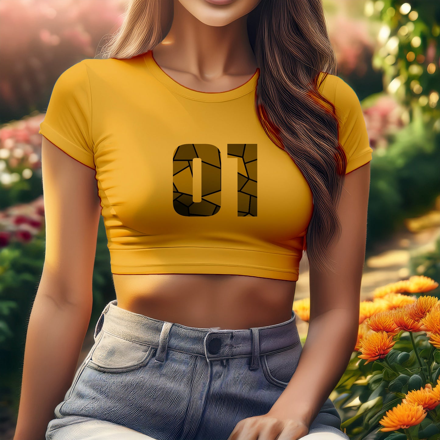 01 Number Women Crop Top (Golden Yellow)