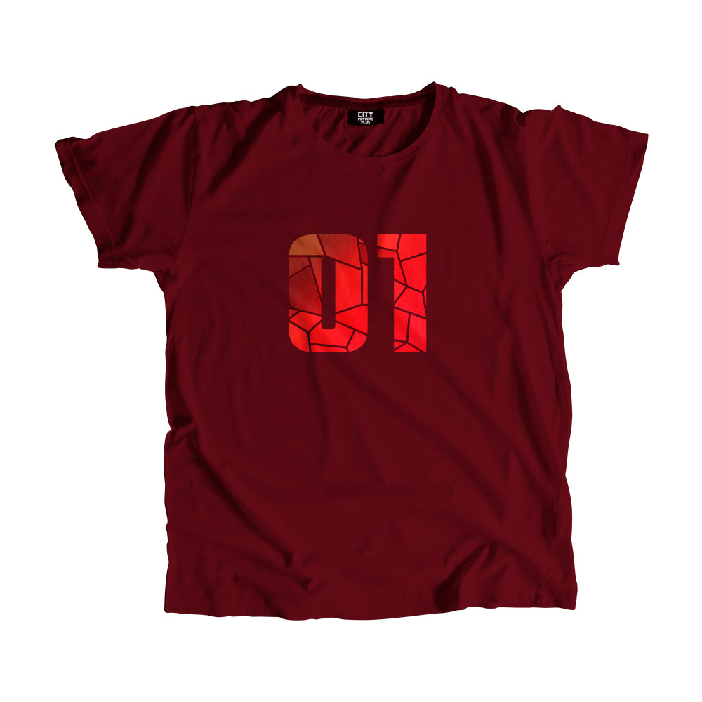 01 Number Men Unisex T-Shirt (Maroon)