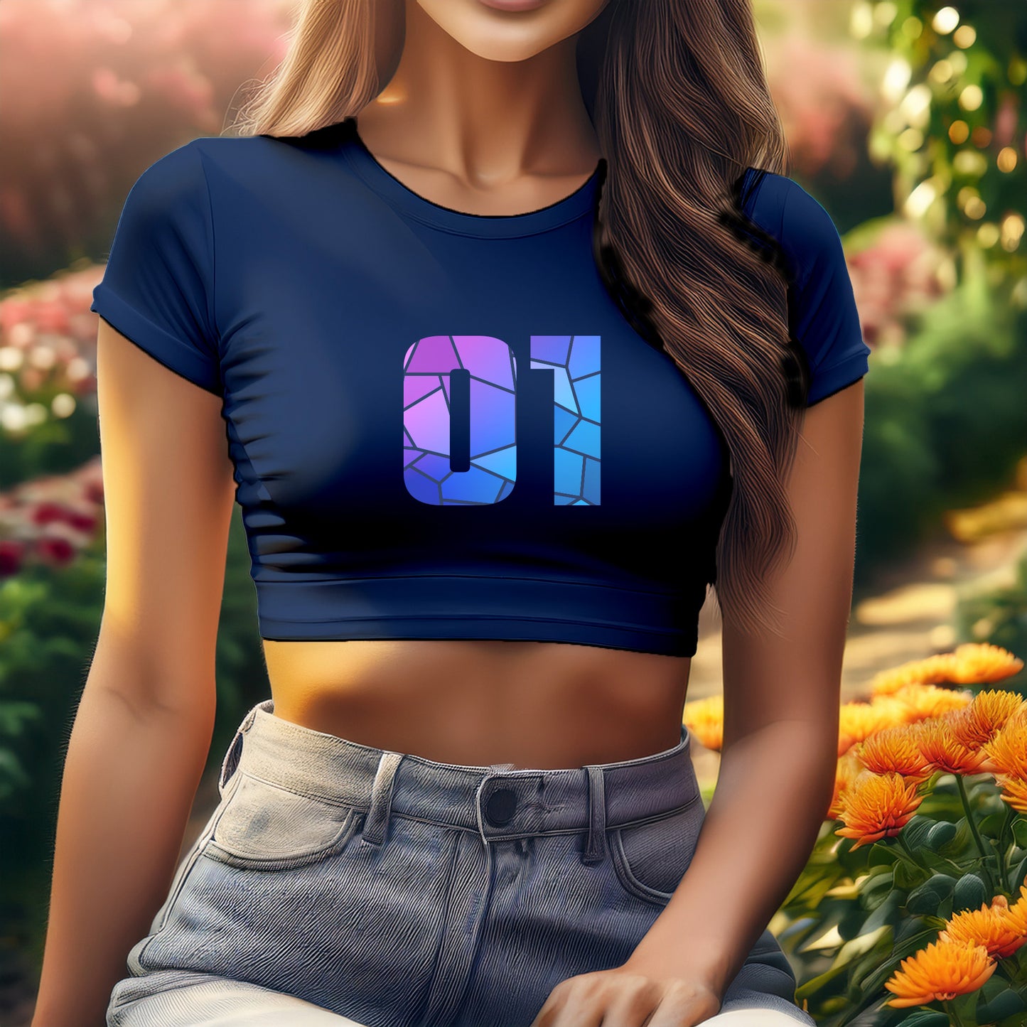 01 Number Women Crop Top (Navy Blue)