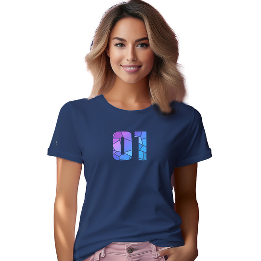 01 Number Women T-Shirt (Navy Blue)