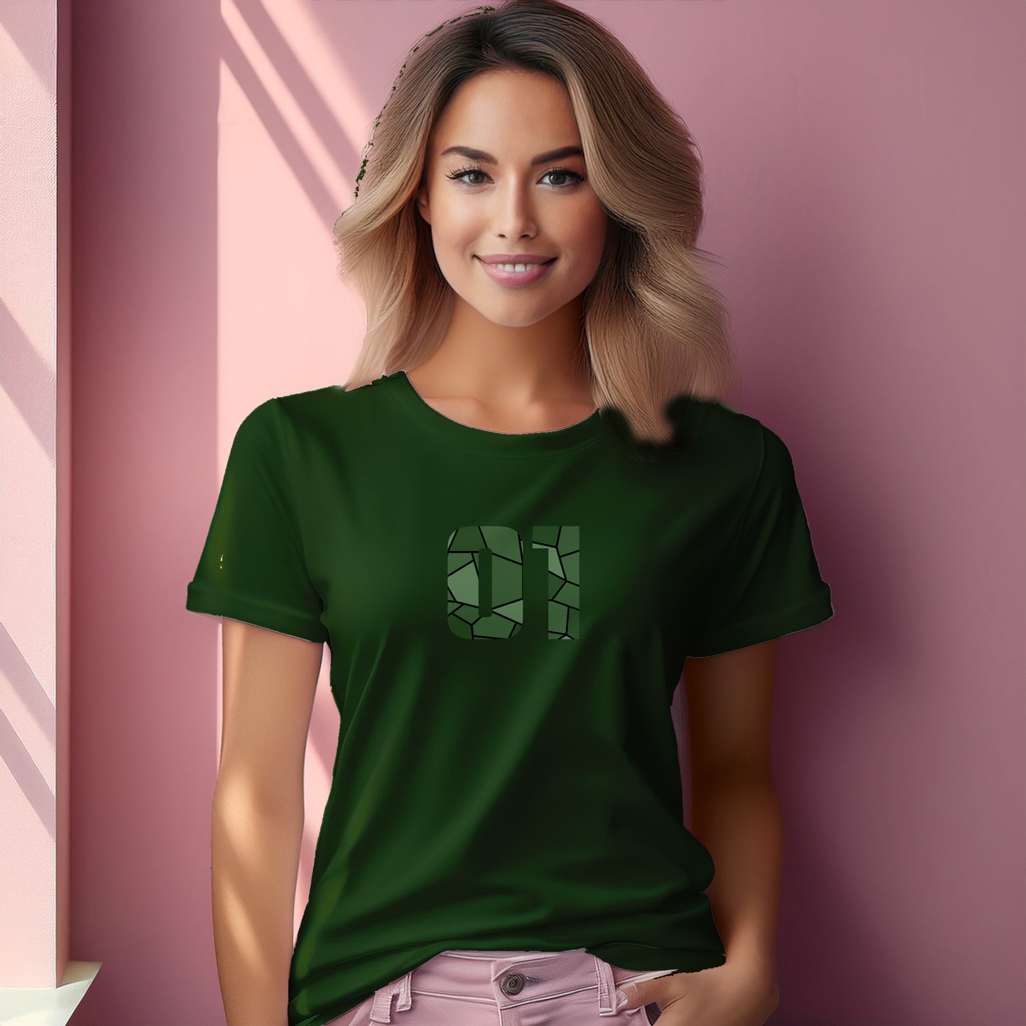 01 Number Women T-Shirt (Olive Green)