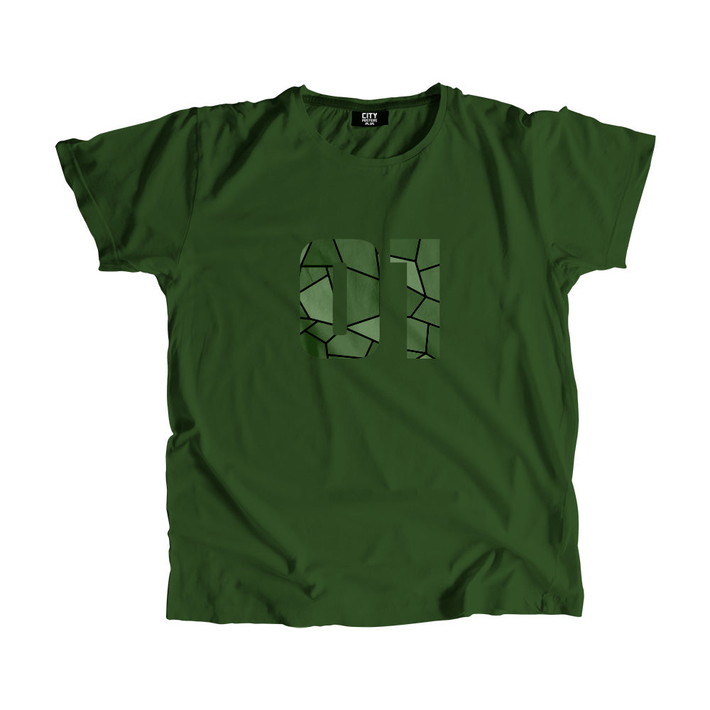 01 Number Men Unisex T-Shirt (Olive Green)