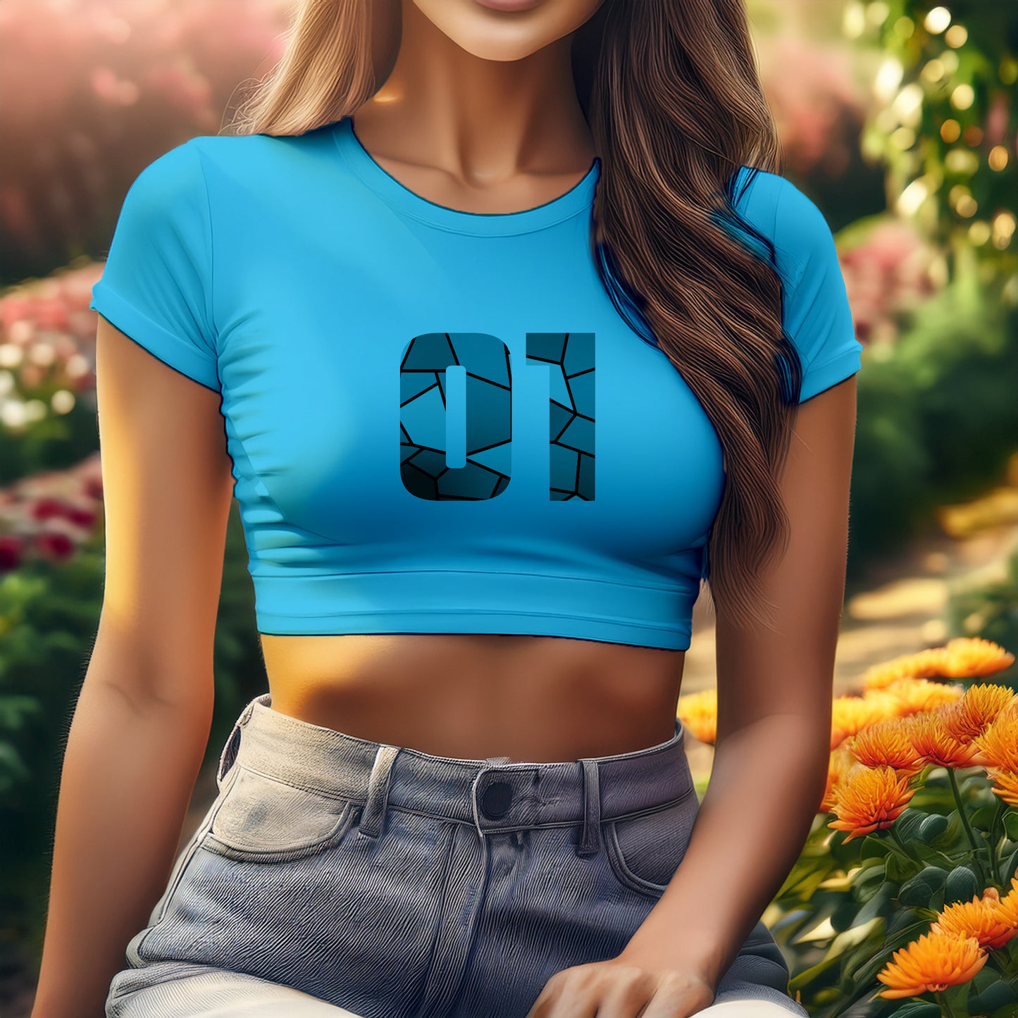 01 Number Women Crop Top (Sky Blue)