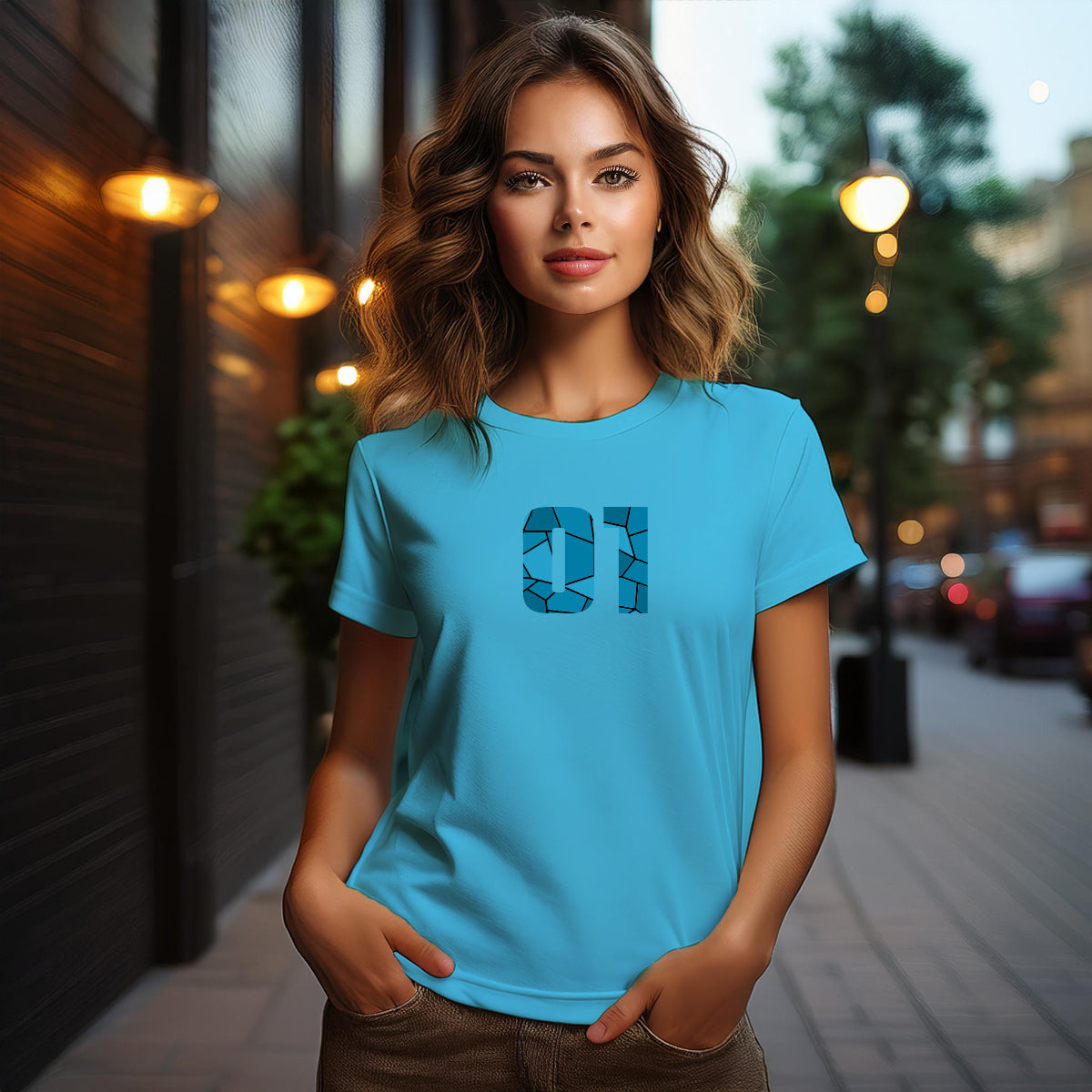01 Number Women T-Shirt (Sky Blue)