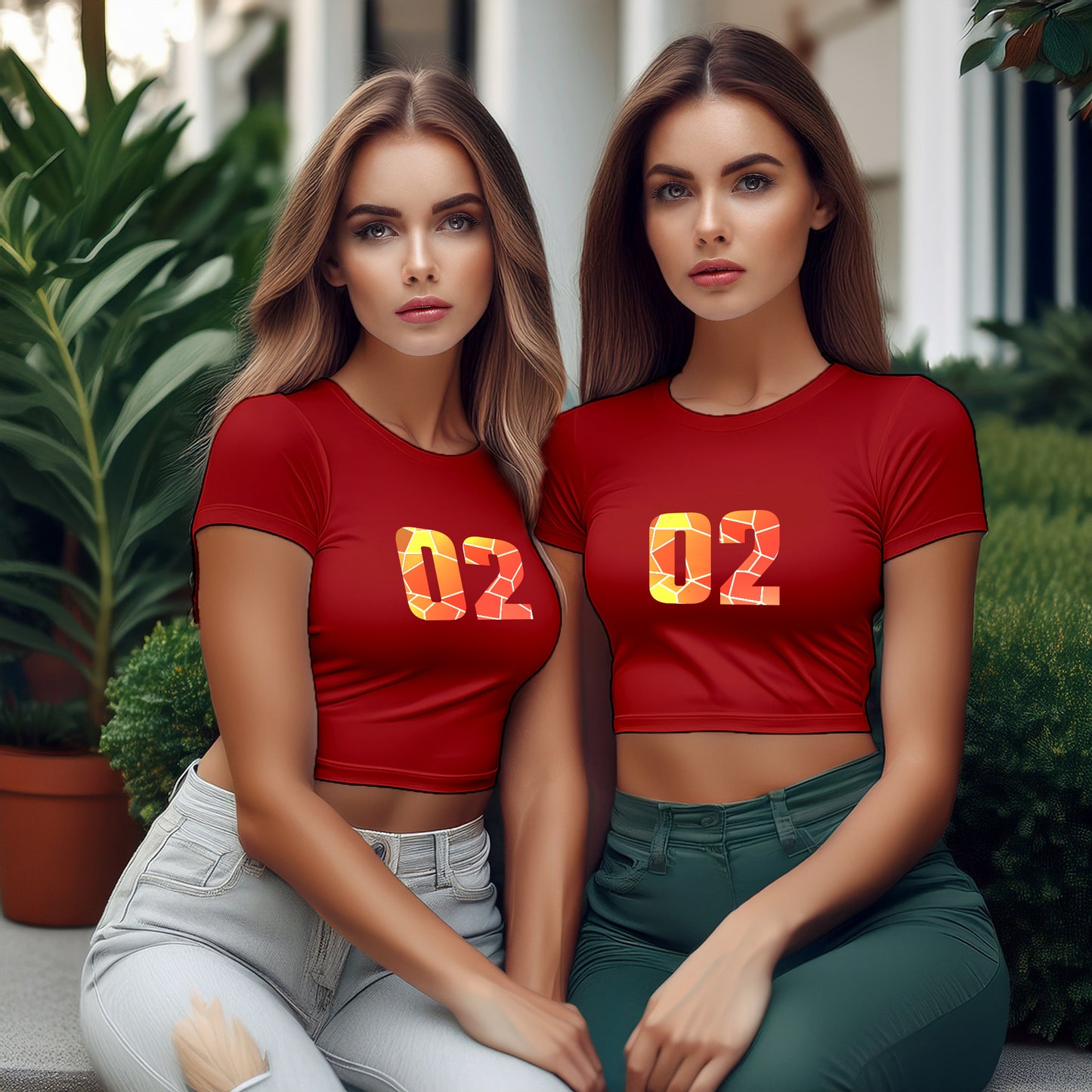 02 Number Women Crop Top (Red)
