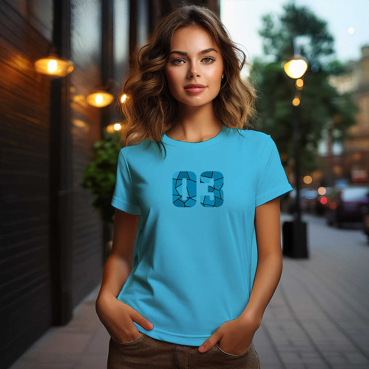 03 Number Women T-Shirt (Sky Blue)