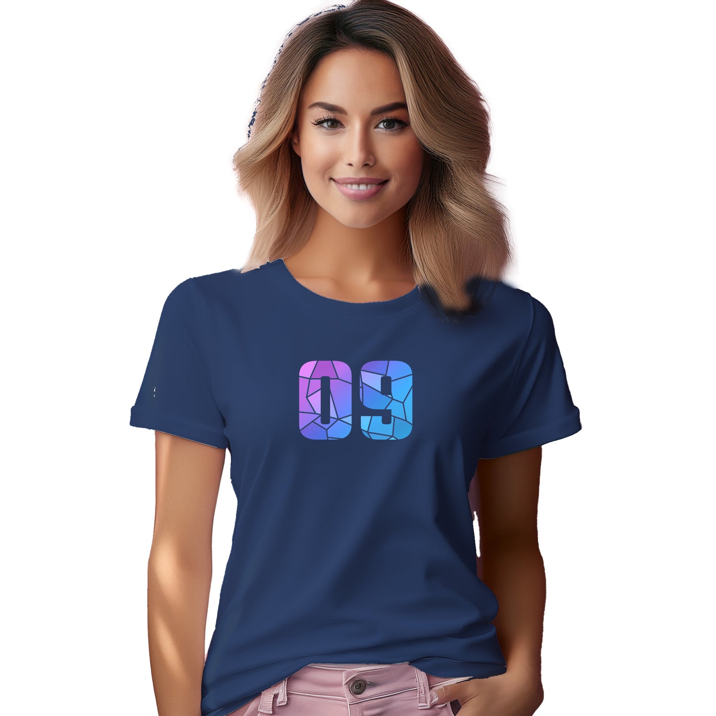 09 Number Women T-Shirt (Navy Blue)