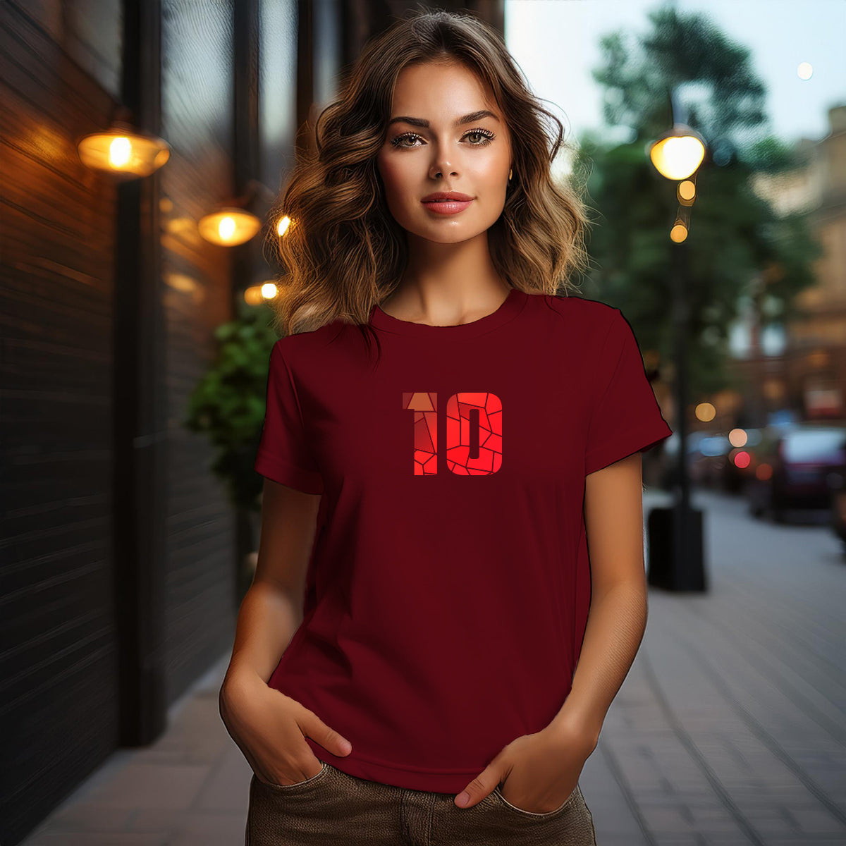 10 Number Women T-Shirt (Maroon)