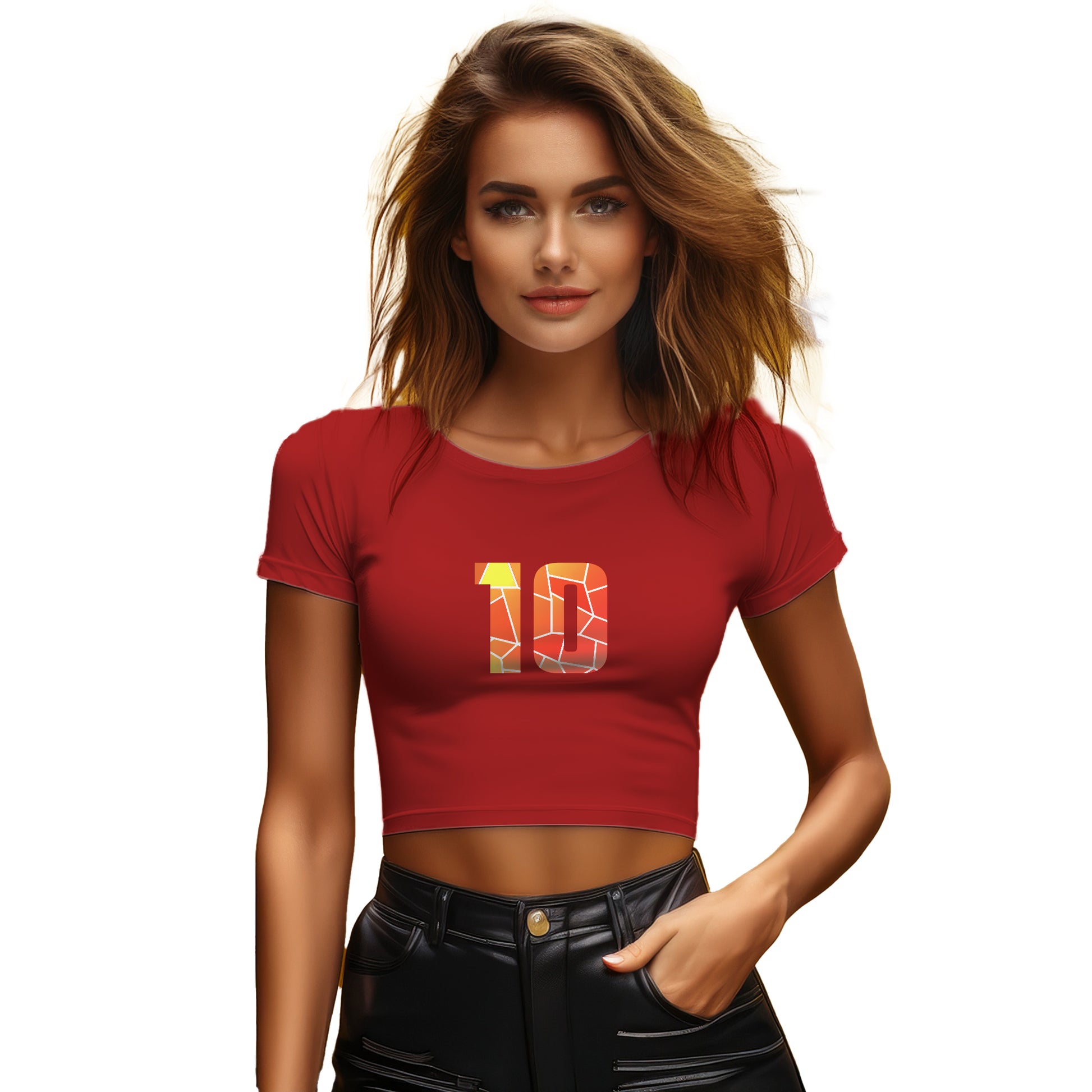 10 Number Women Crop Top (Red)