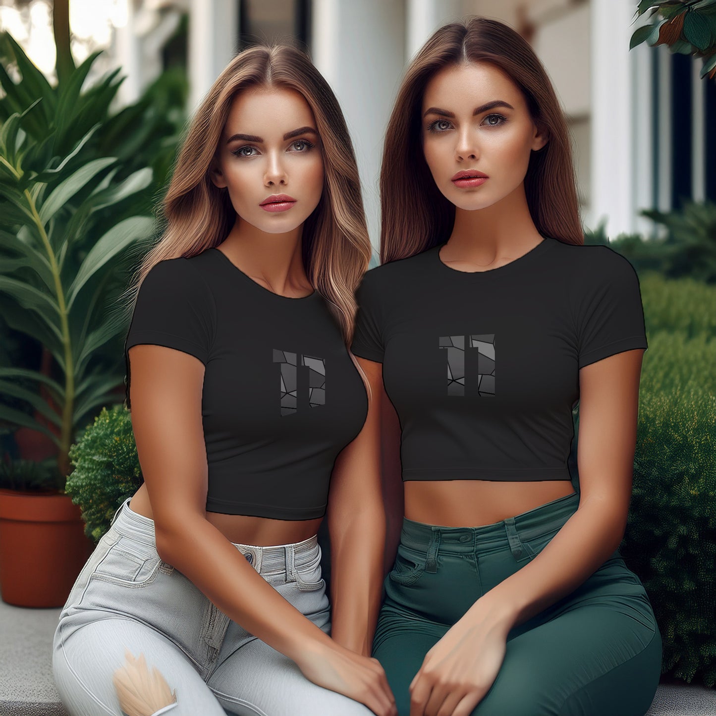 11 Number Women Crop Top (Black)