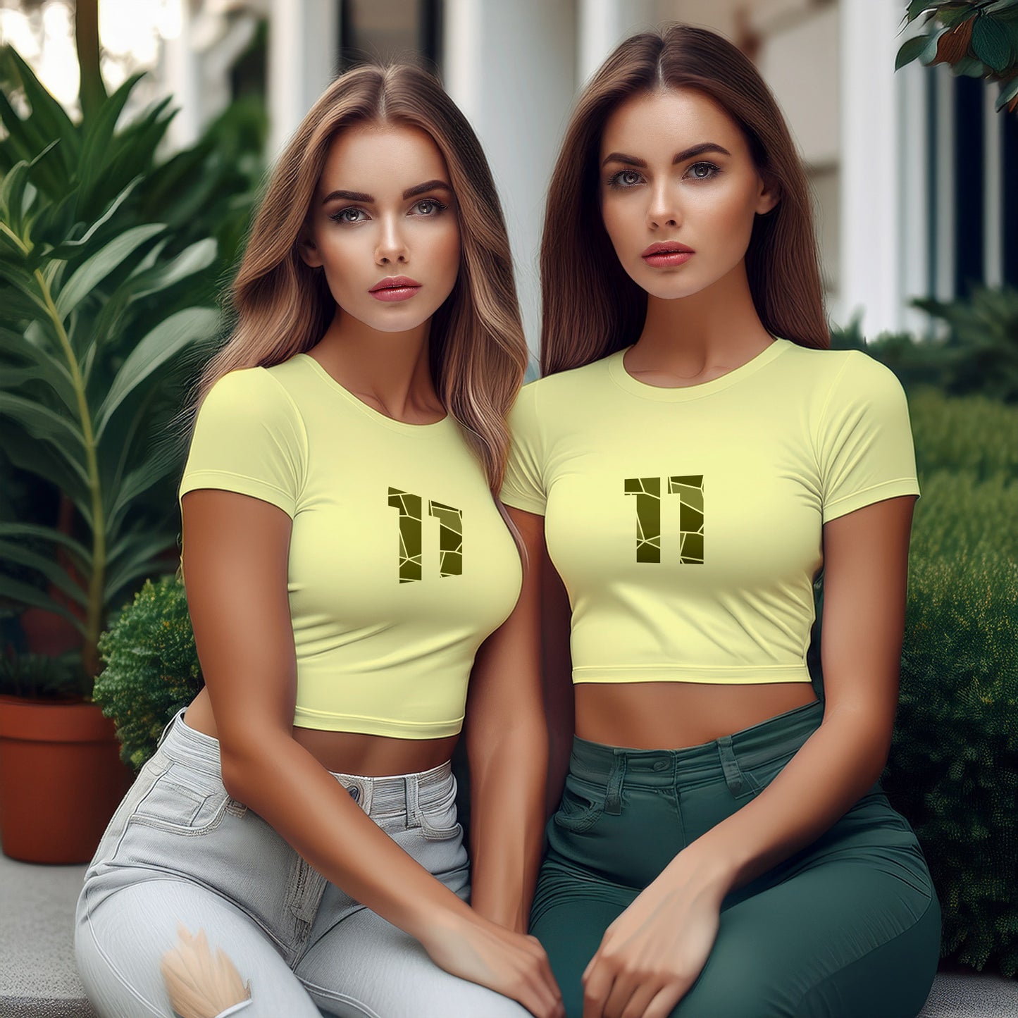 11 Number Women Crop Top (Butter Yellow)