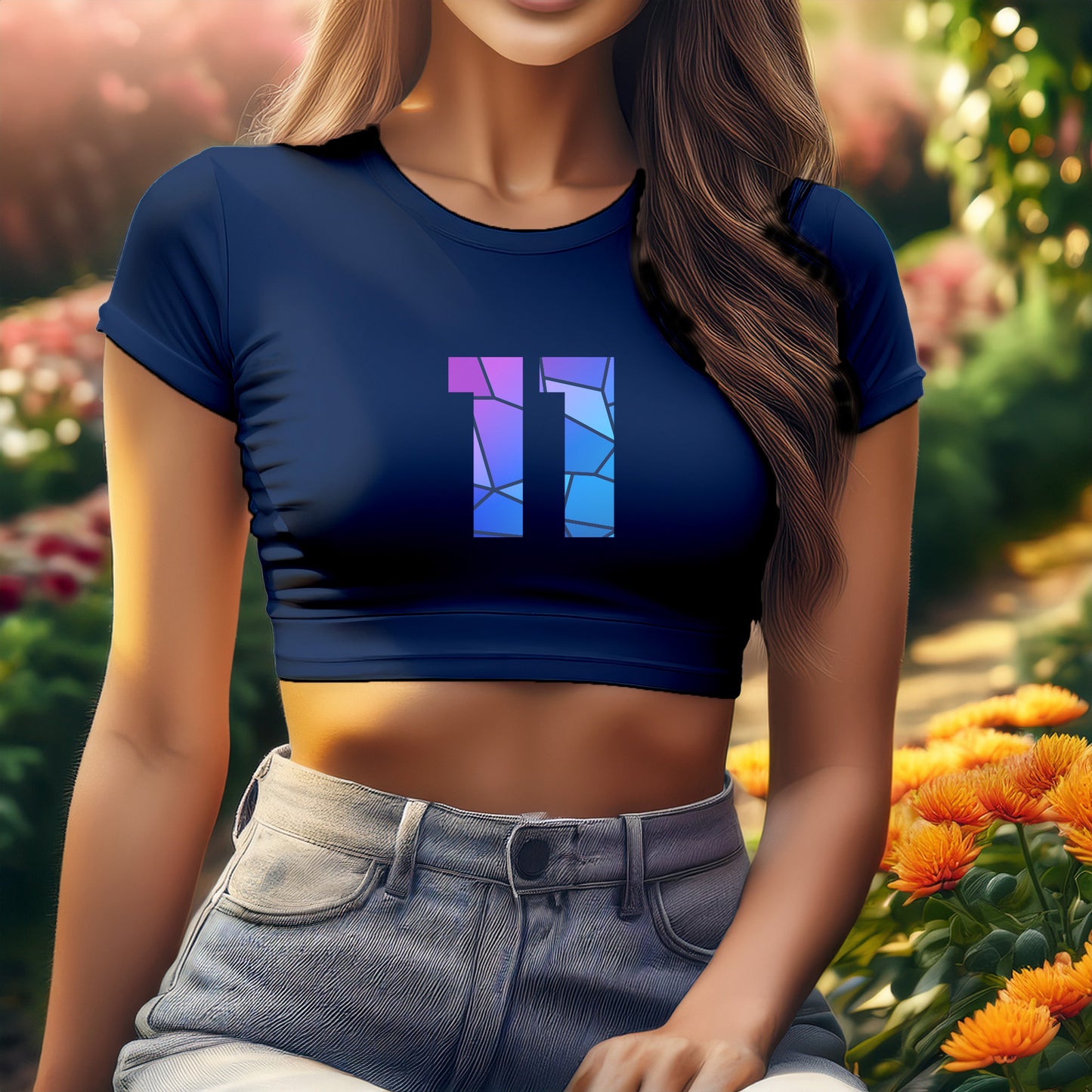 11 Number Women Crop Top (Navy Blue)