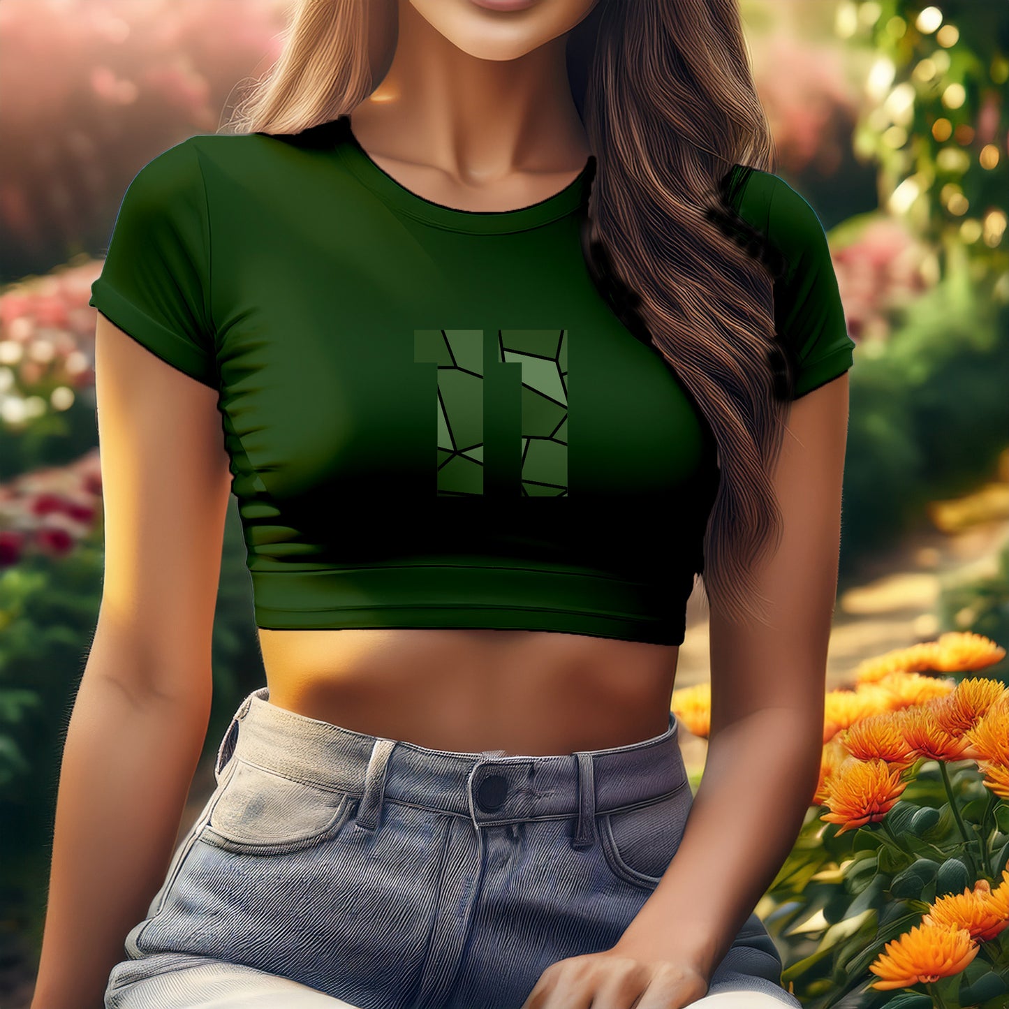 11 Number Women Crop Top (Olive Green)