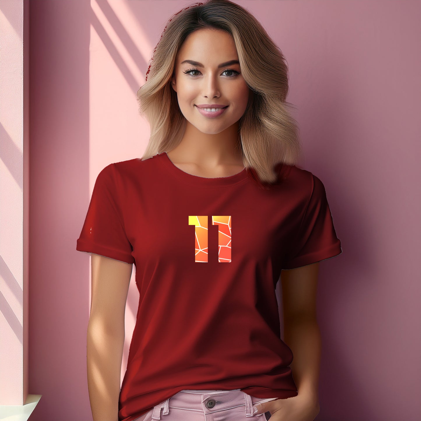11 Number Women T-Shirt (Red)