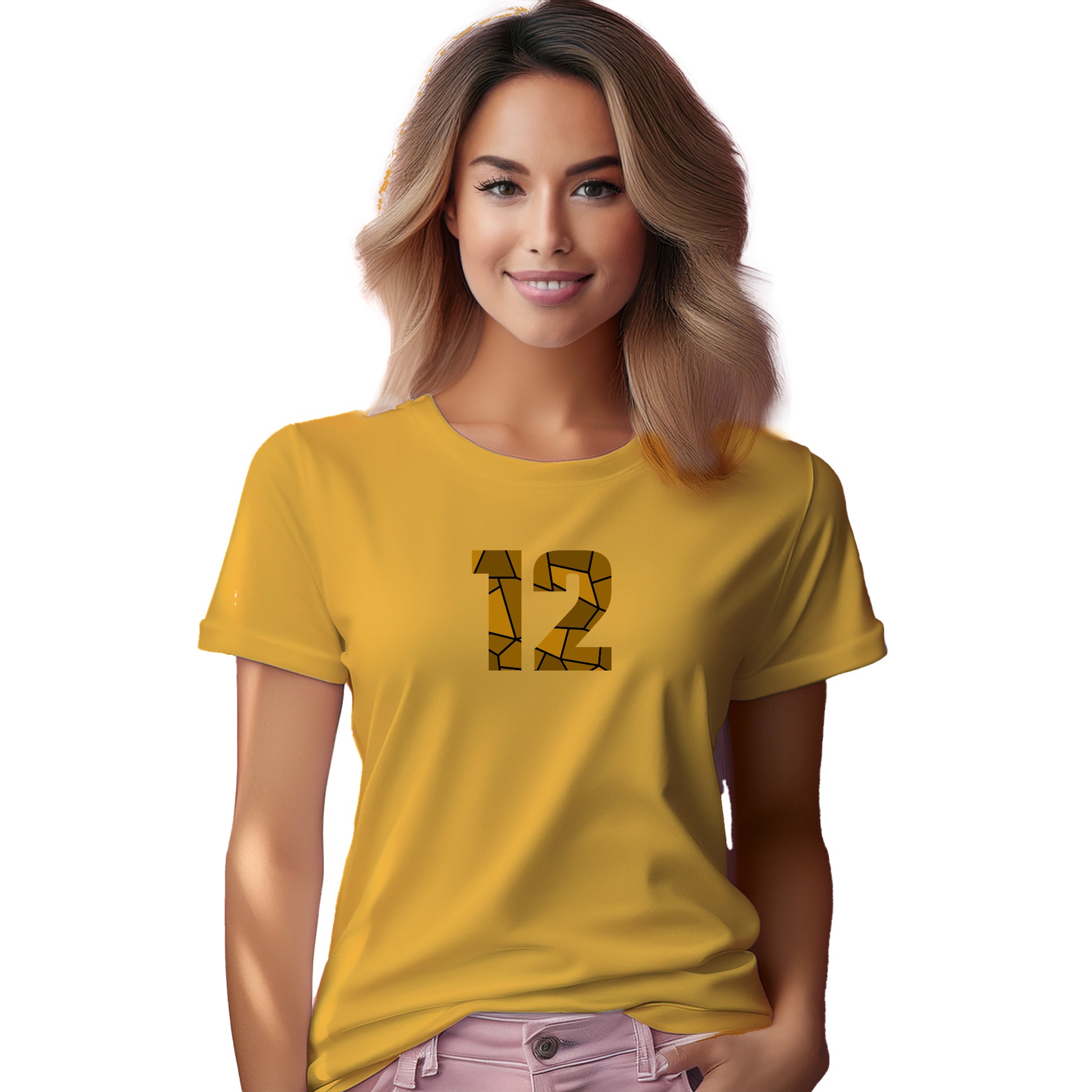 12 Number Women T-Shirt (Golden Yellow)