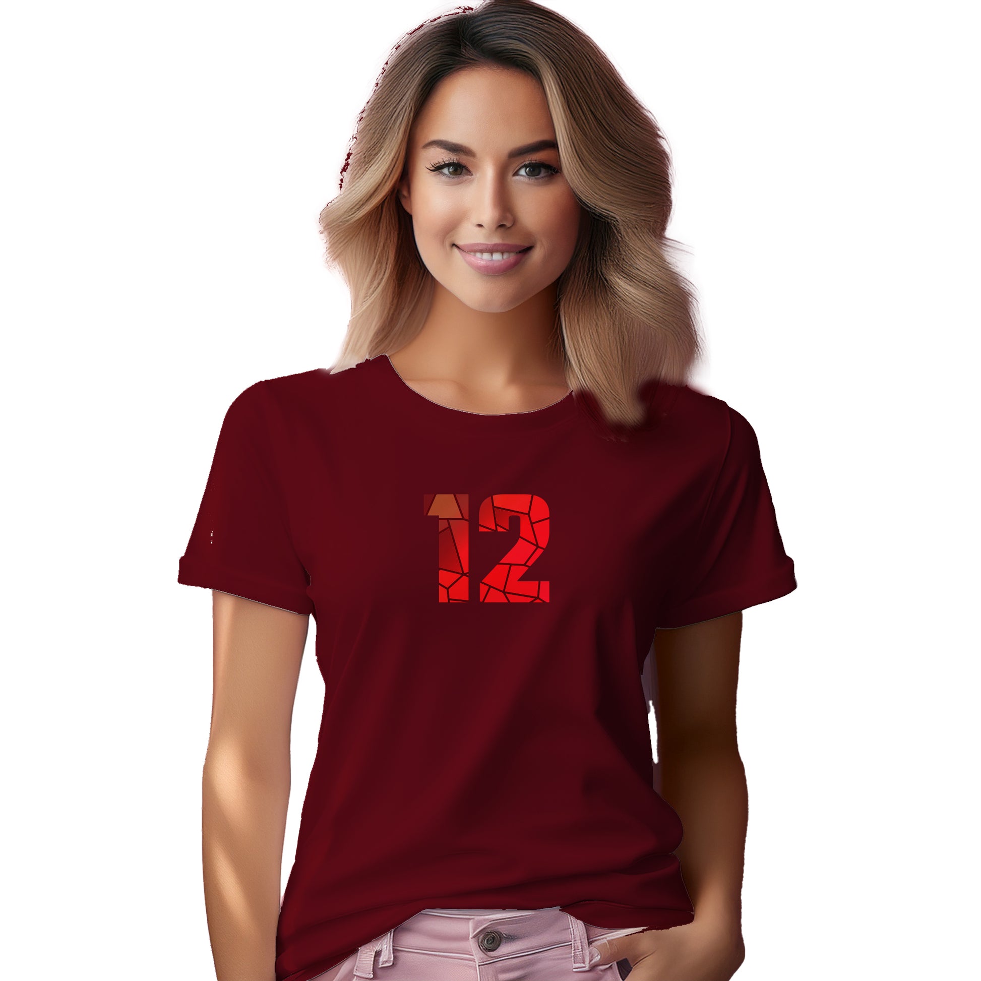12 Number Women T-Shirt (Maroon)