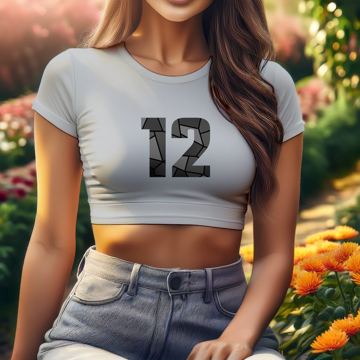 12 Number Women Crop Top (Melange Grey)