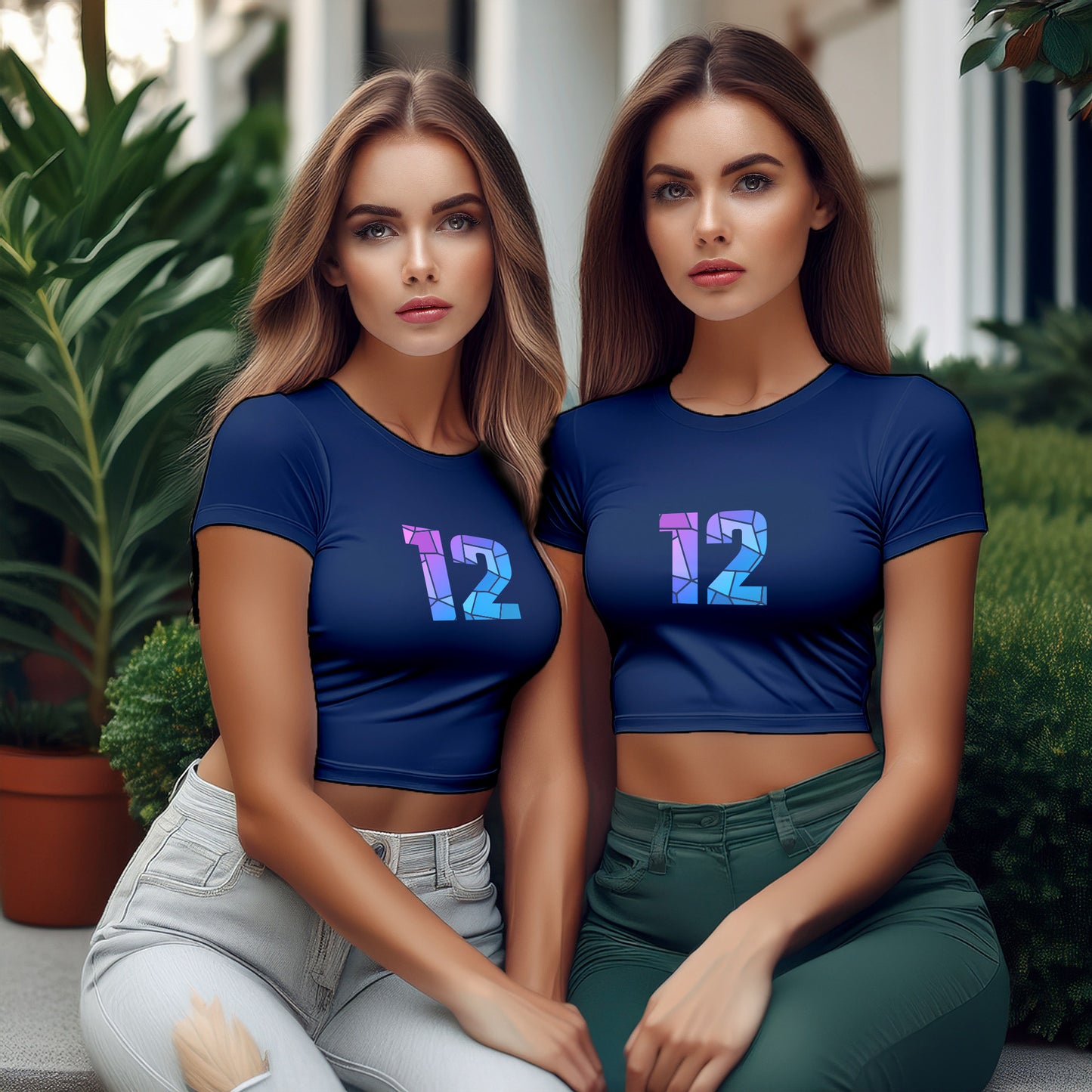 12 Number Women Crop Top (Navy Blue)