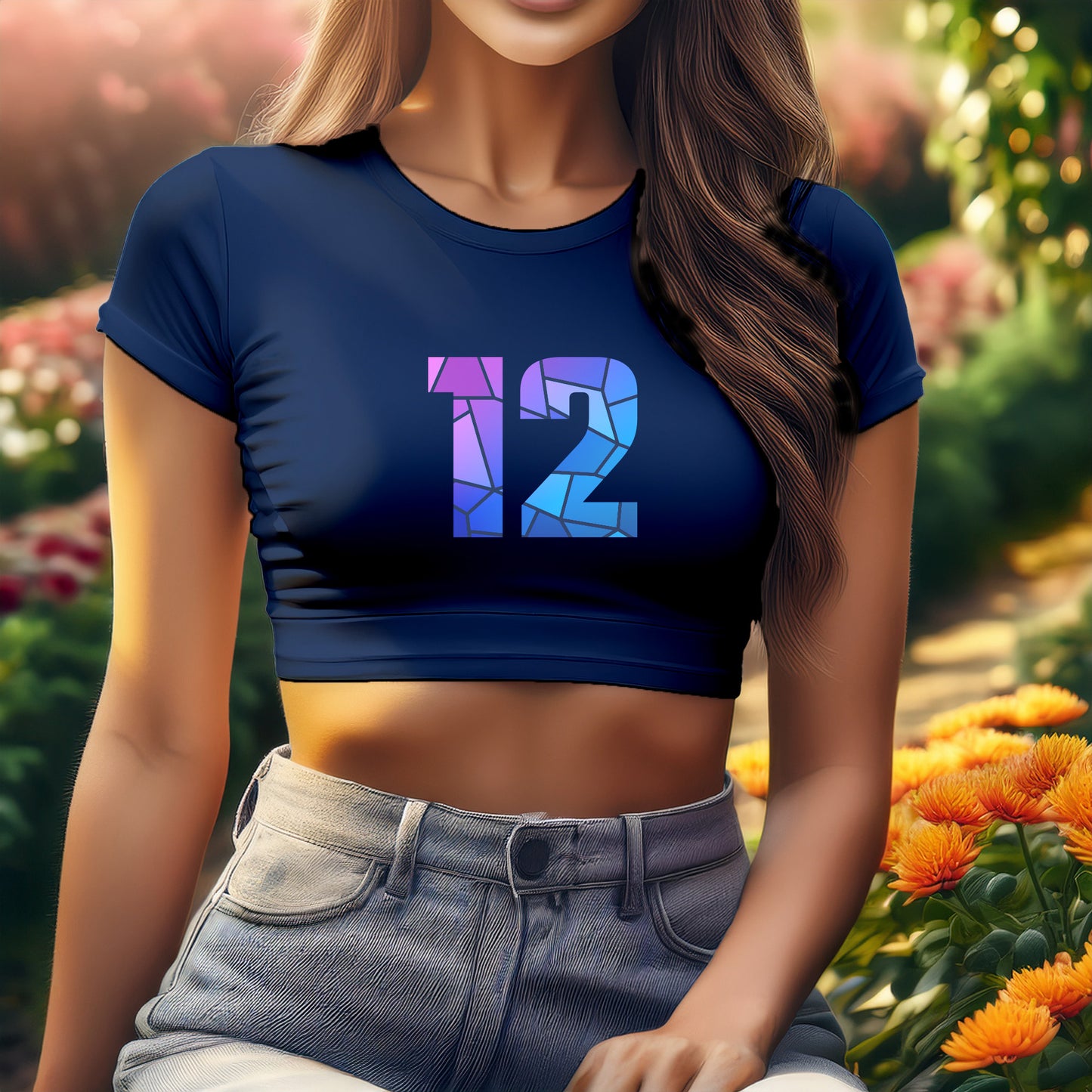 12 Number Women Crop Top (Navy Blue)