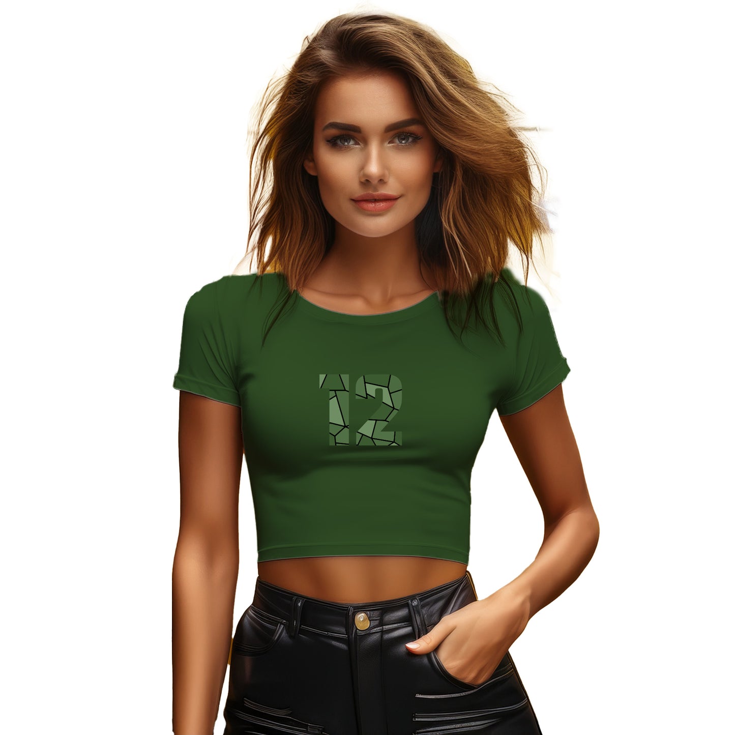 12 Number Women Crop Top (Olive Green)