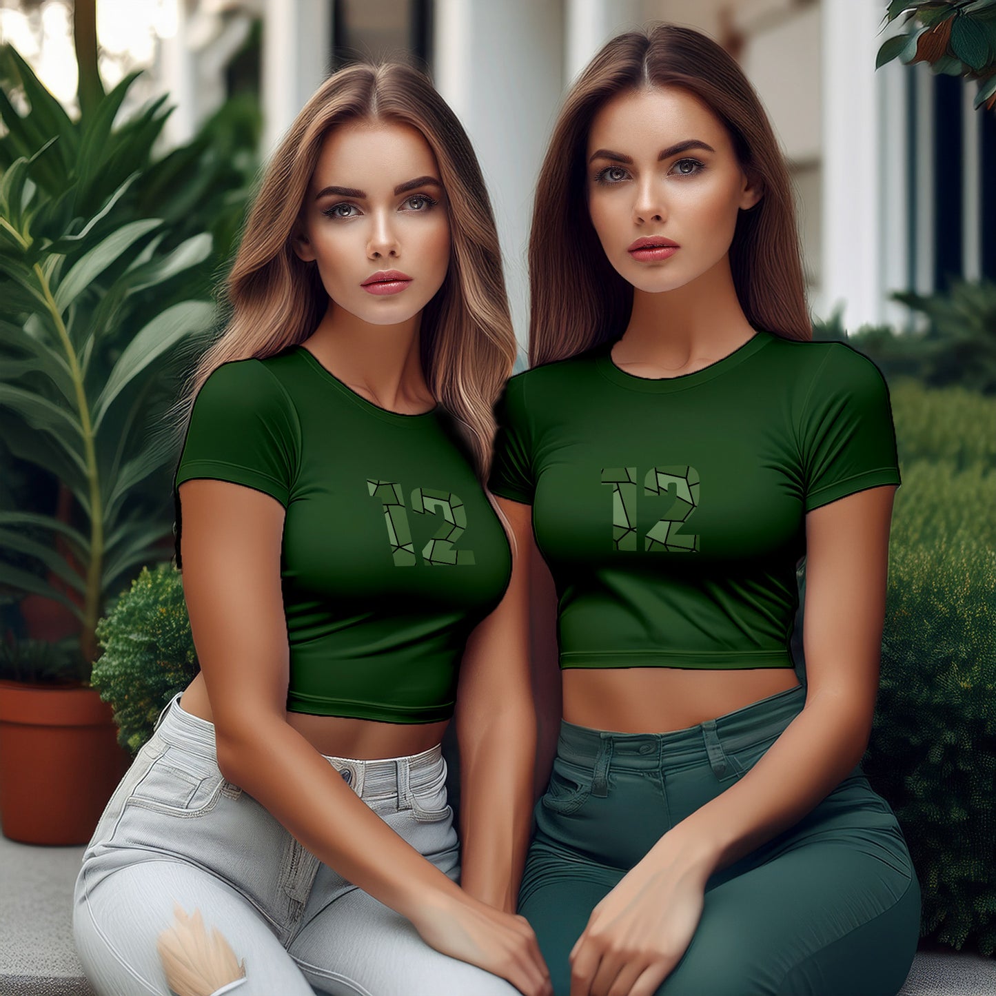 12 Number Women Crop Top (Olive Green)