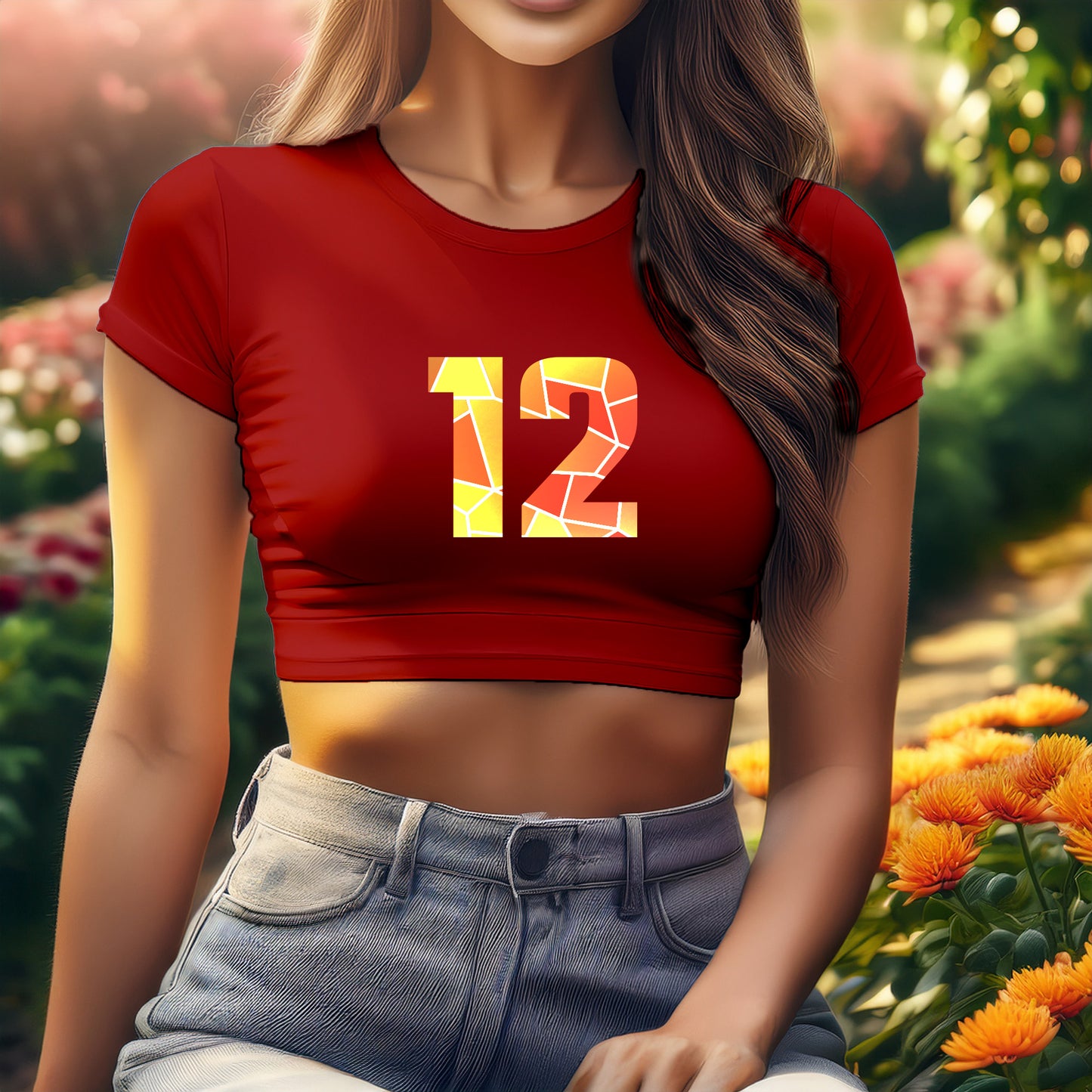 12 Number Women Crop Top (Red)