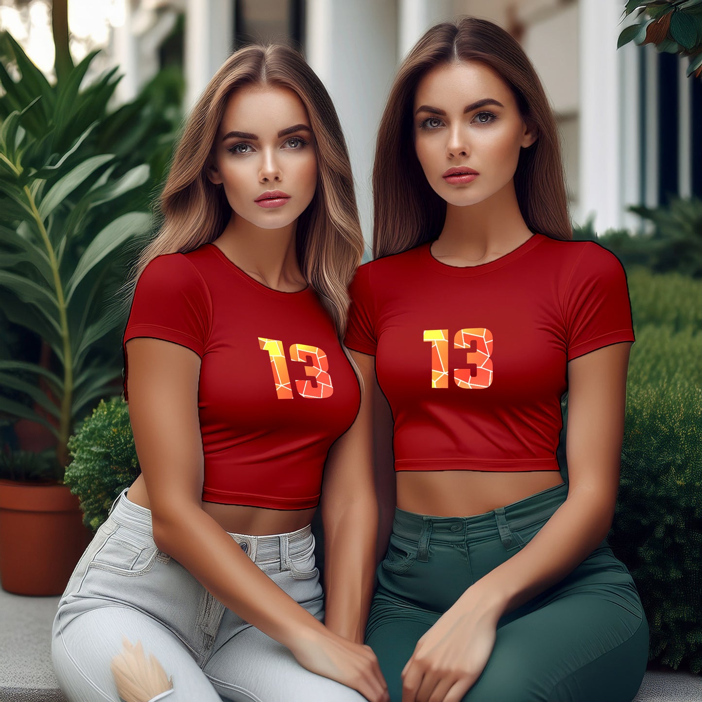 13 Number Women Crop Top (Red)