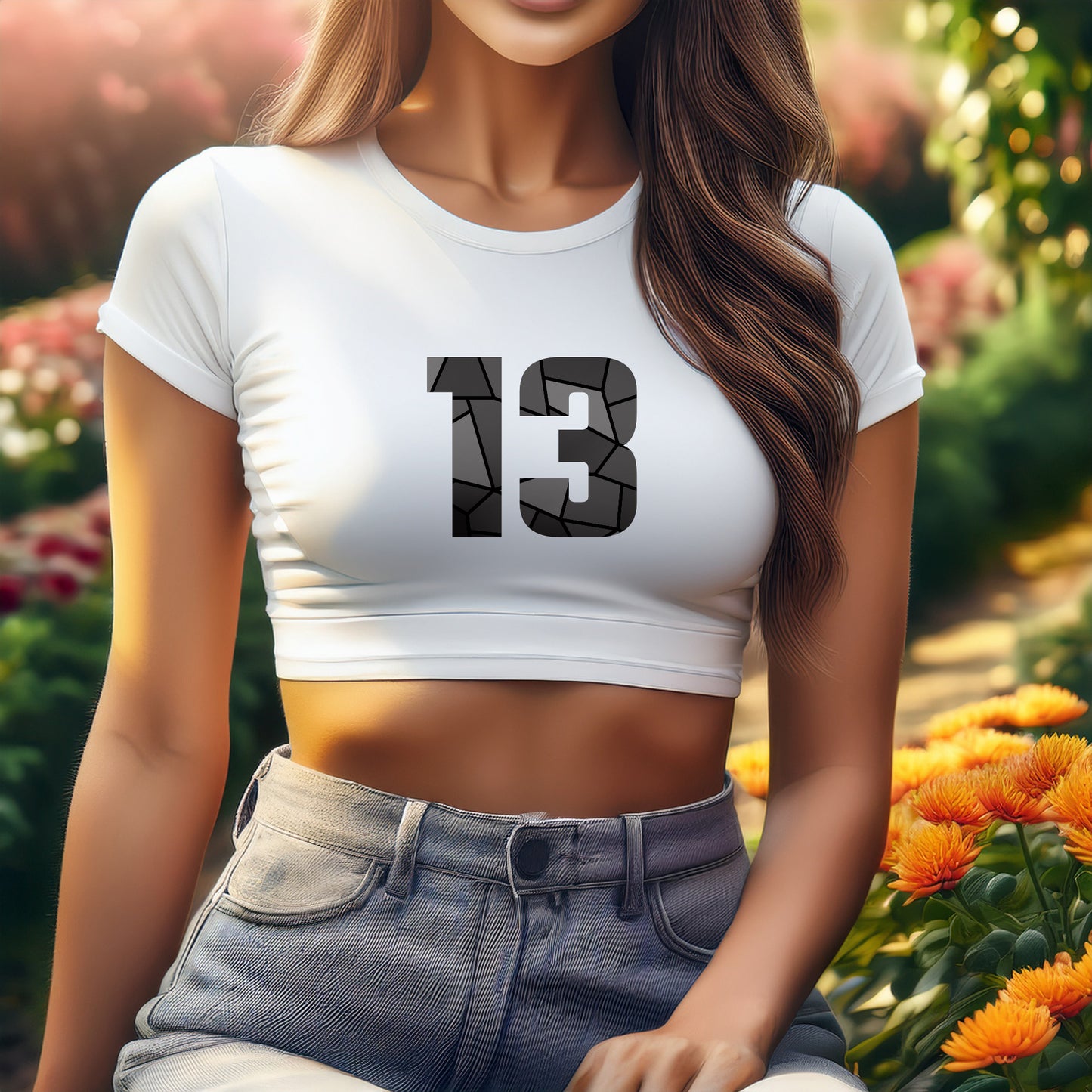 13 Number Women Crop Top (White)