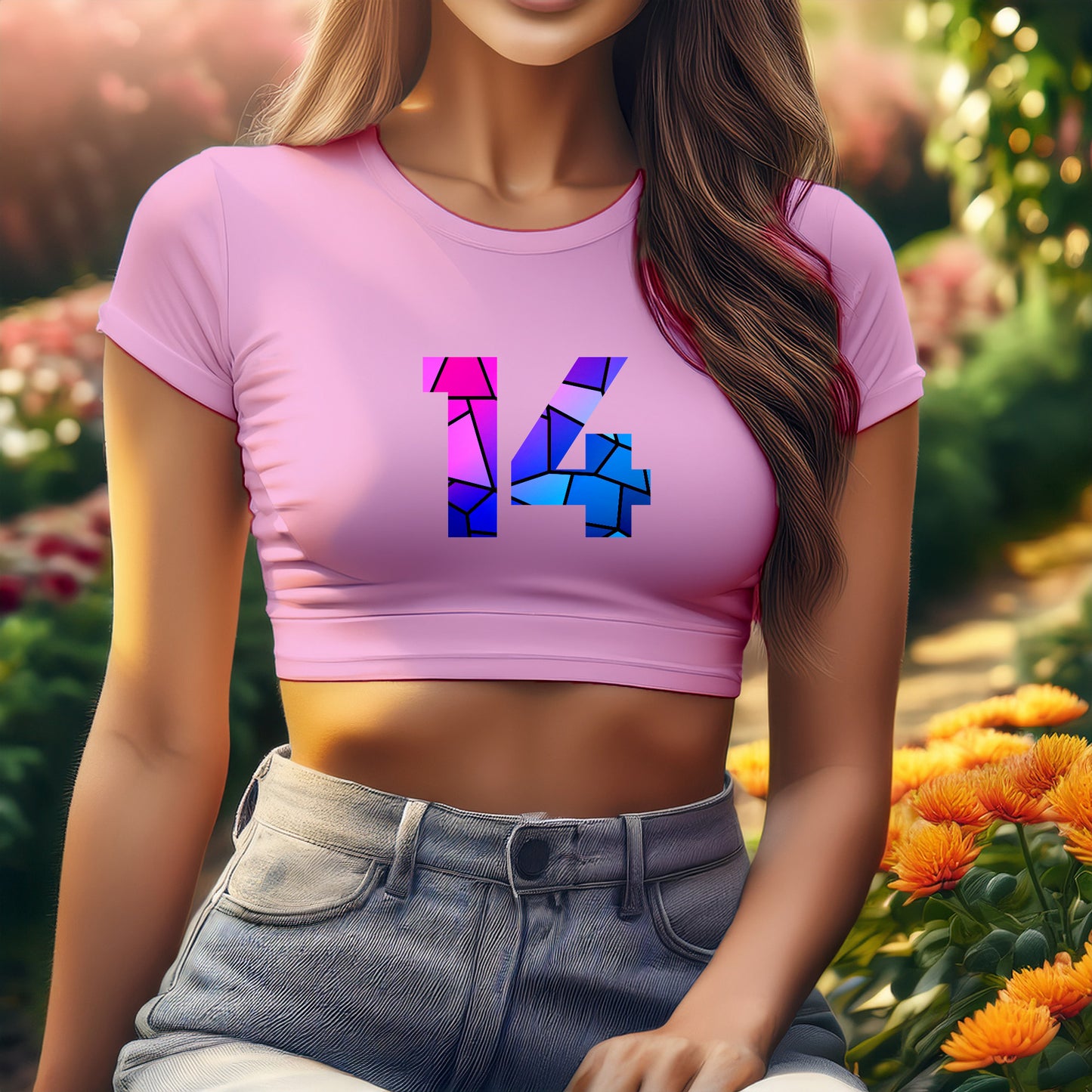 14 Number Women Crop Top (Light Pink)