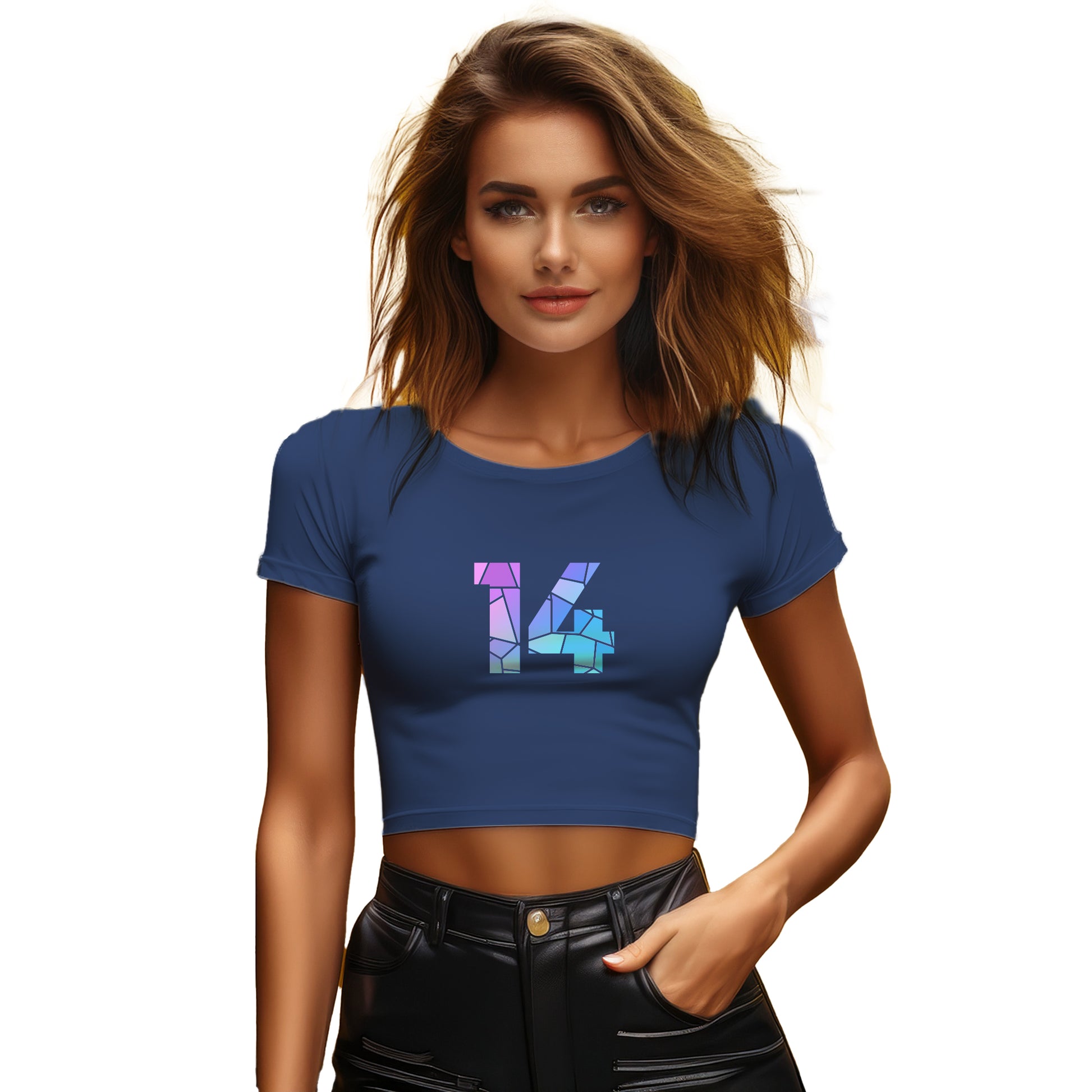 14 Number Women Crop Top (Navy Blue)