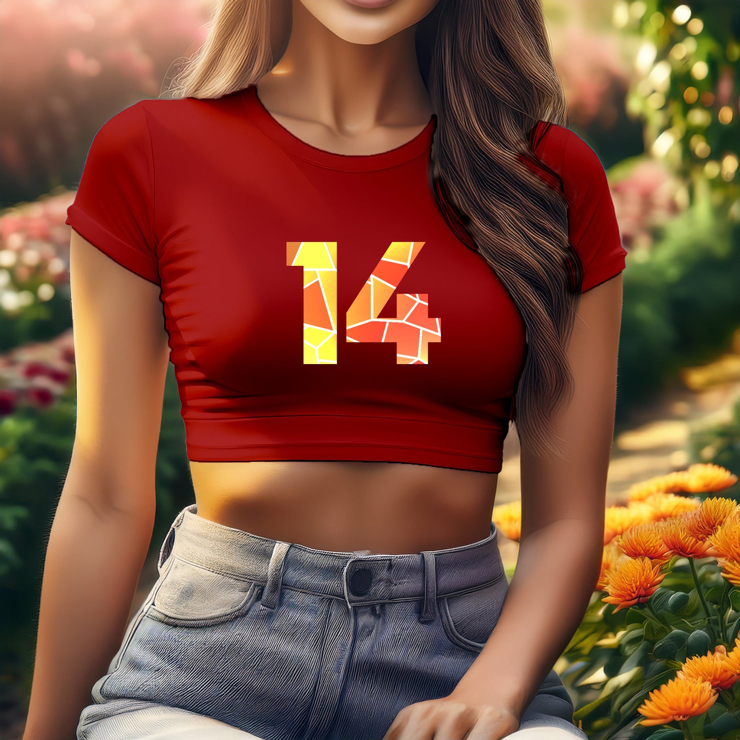 14 Number Women Crop Top (Red)