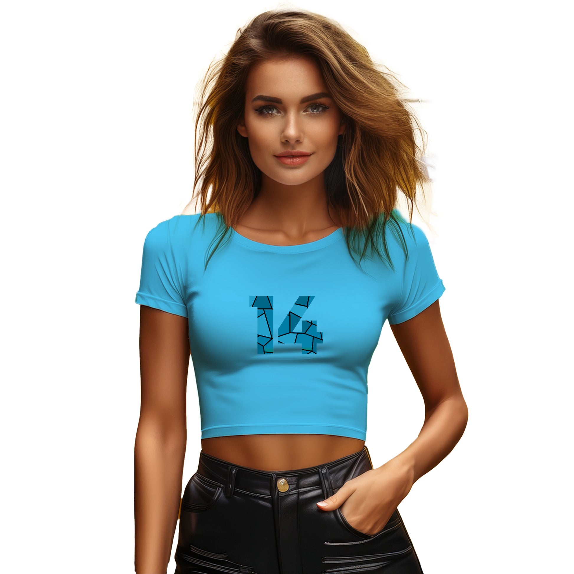 14 Number Women Crop Top (Sky Blue)