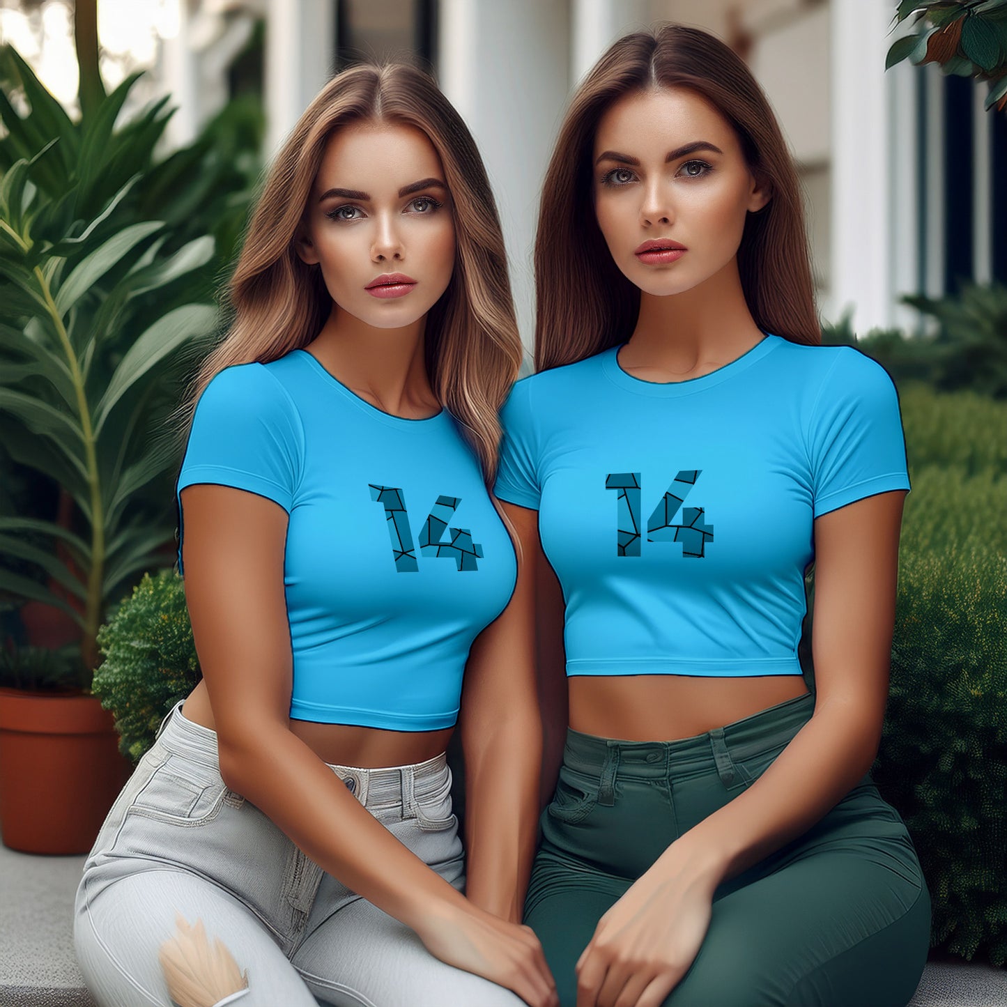 14 Number Women Crop Top (Sky Blue)