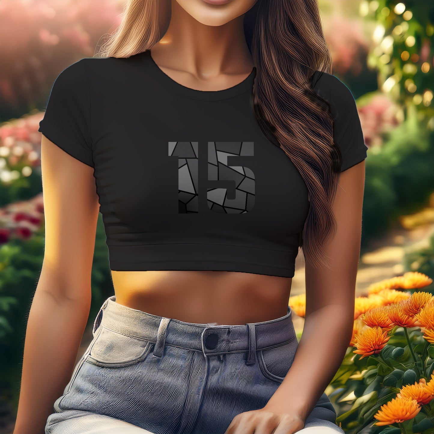 15 Number Women Crop Top (Black)