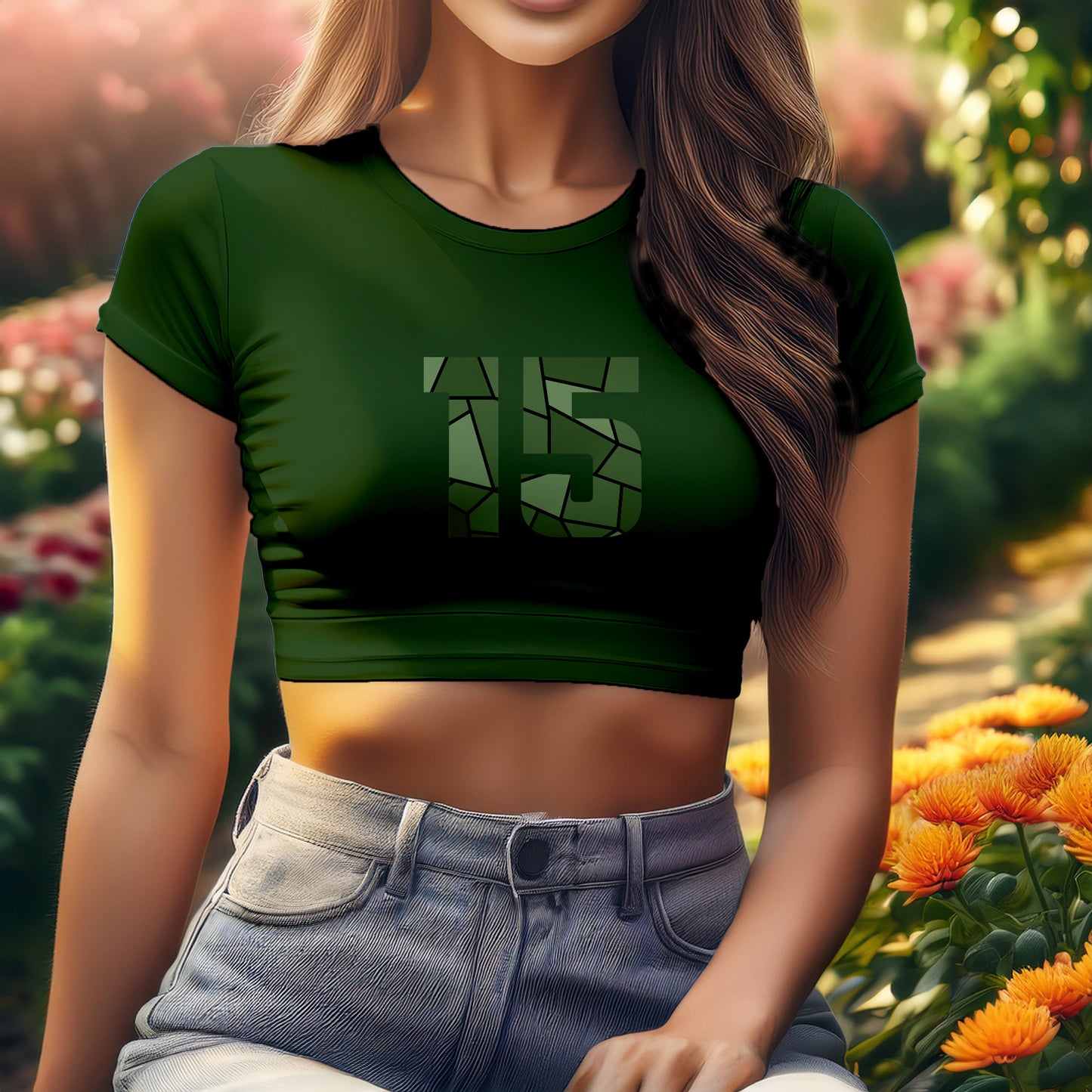 15 Number Women Crop Top (Olive Green)