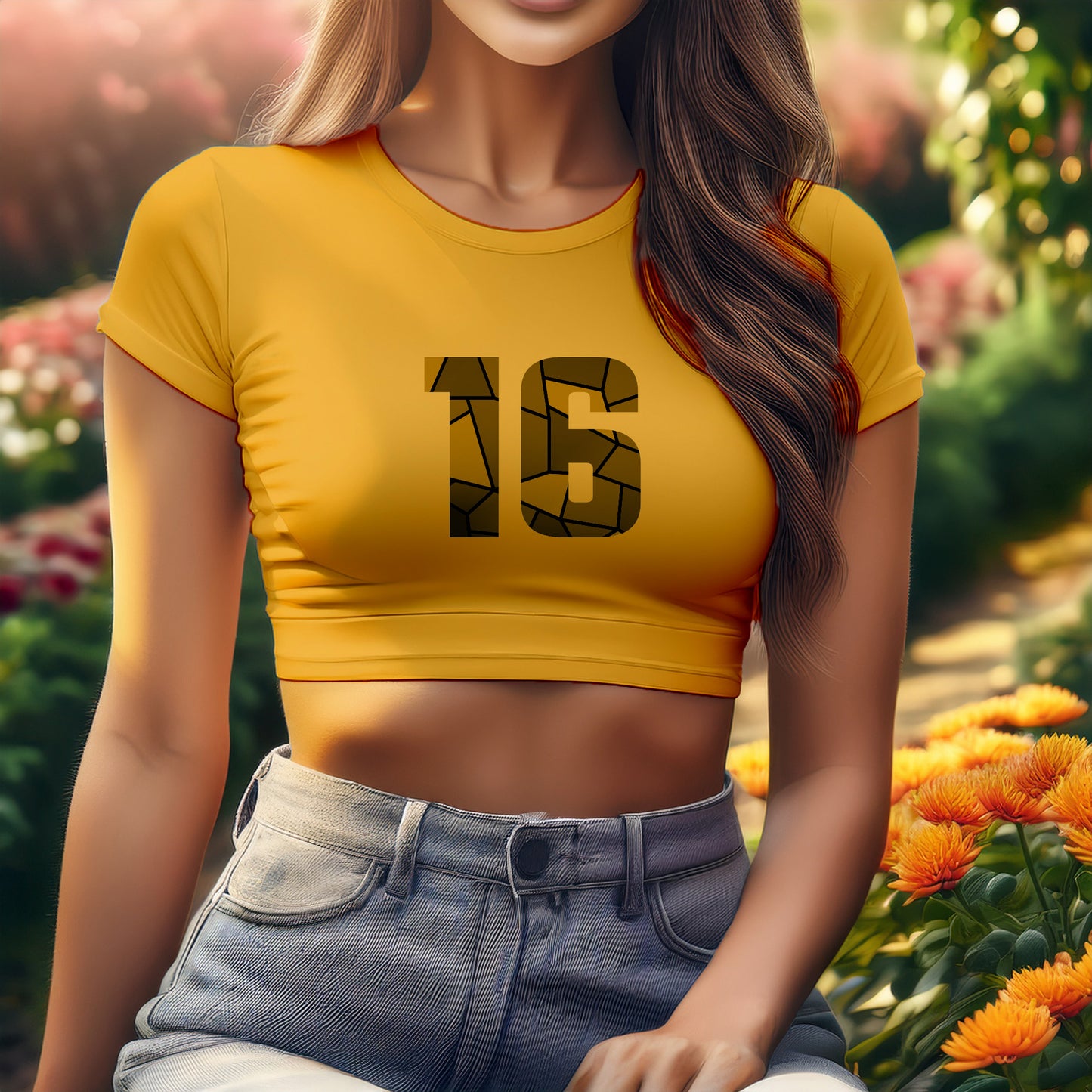16 Number Women Crop Top (Golden Yellow)