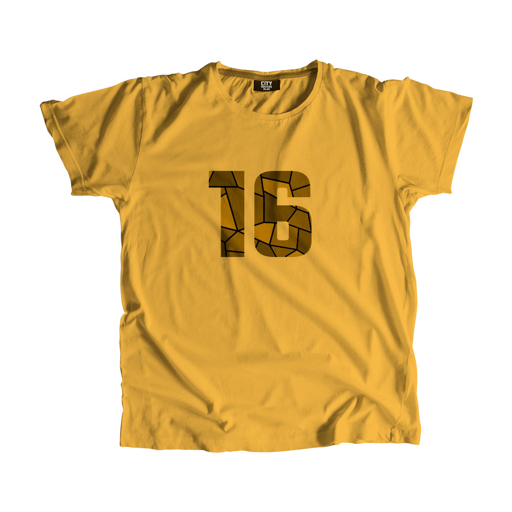 16 Number Men Unisex T-Shirt (Golden Yellow)