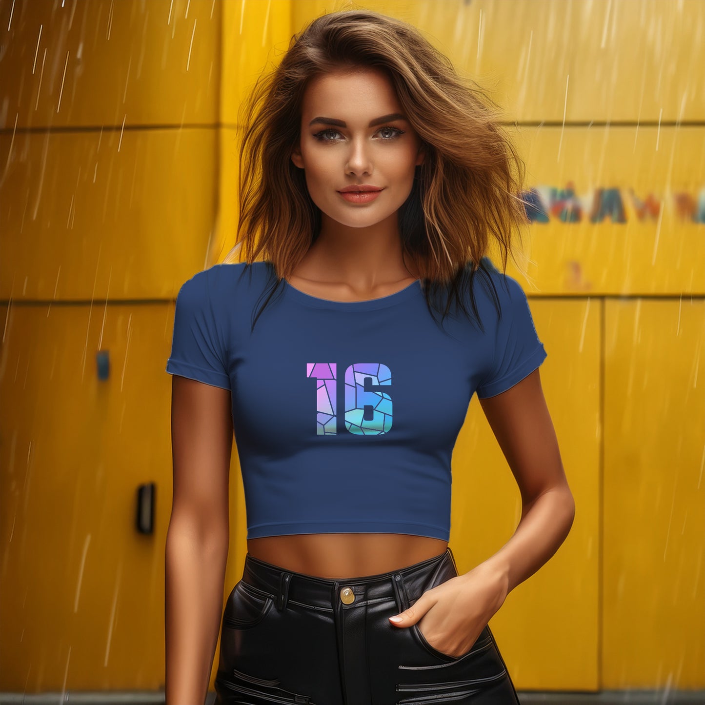 16 Number Women Crop Top (Navy Blue)