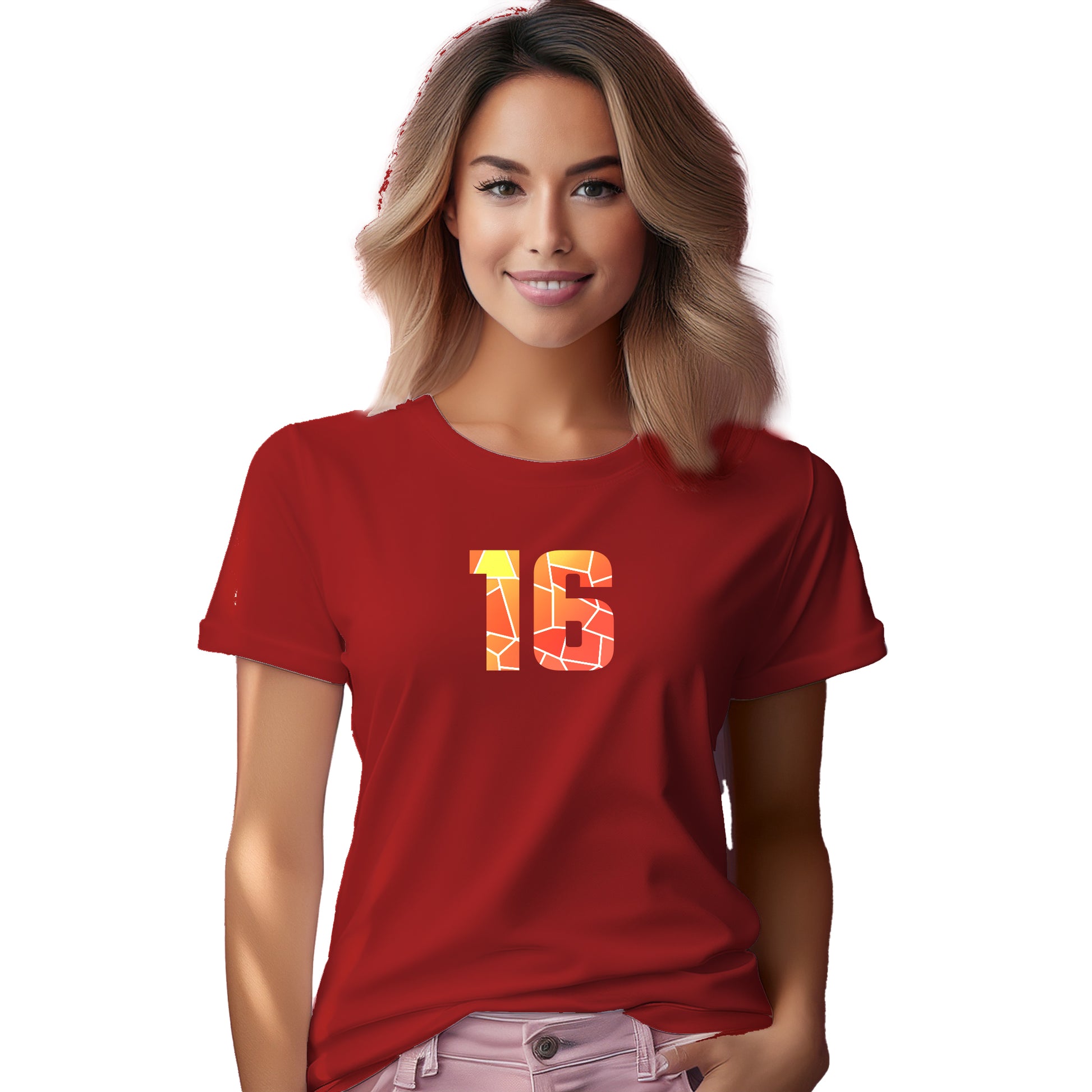 16 Number Women T-Shirt (Red)