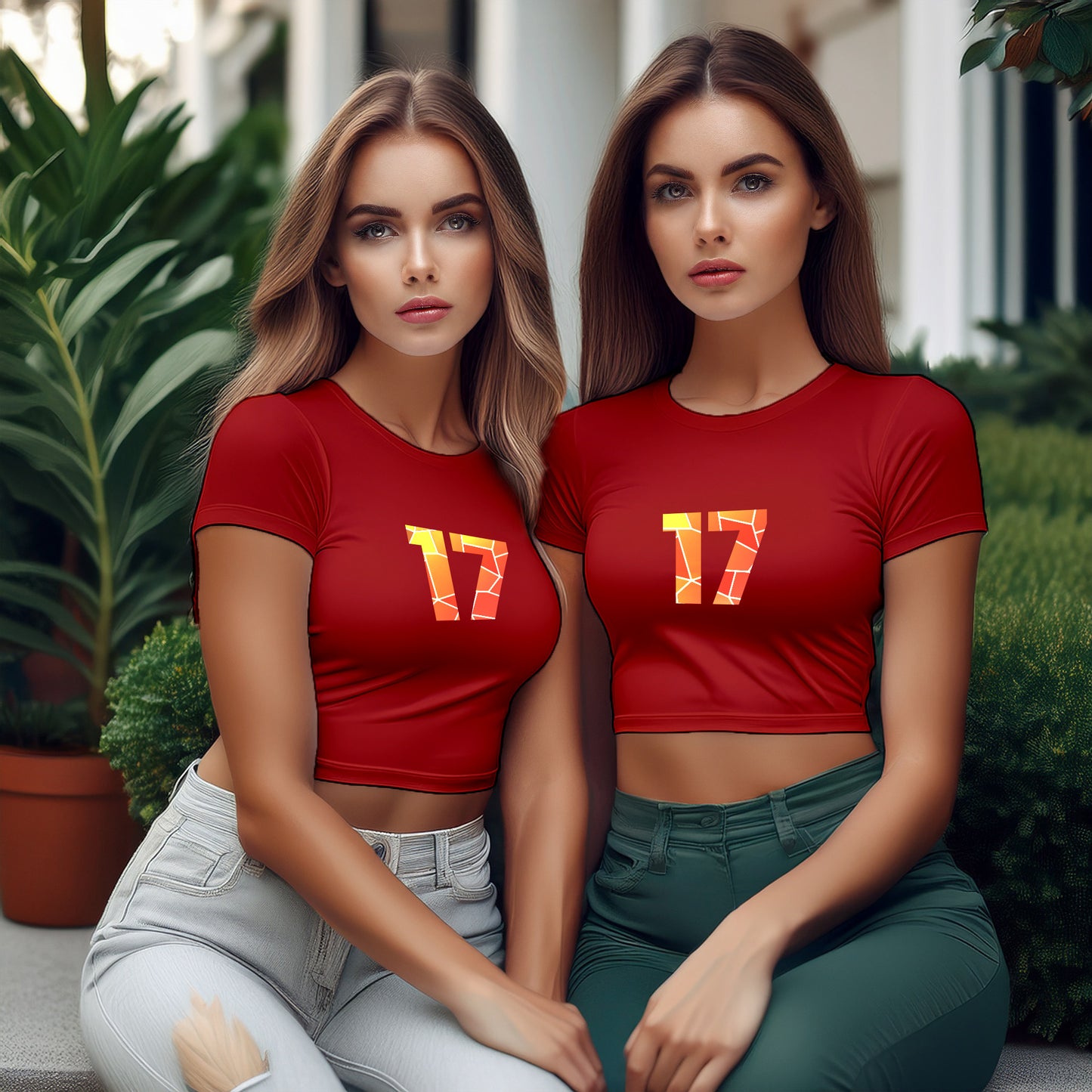 17 Number Women Crop Top (Red)