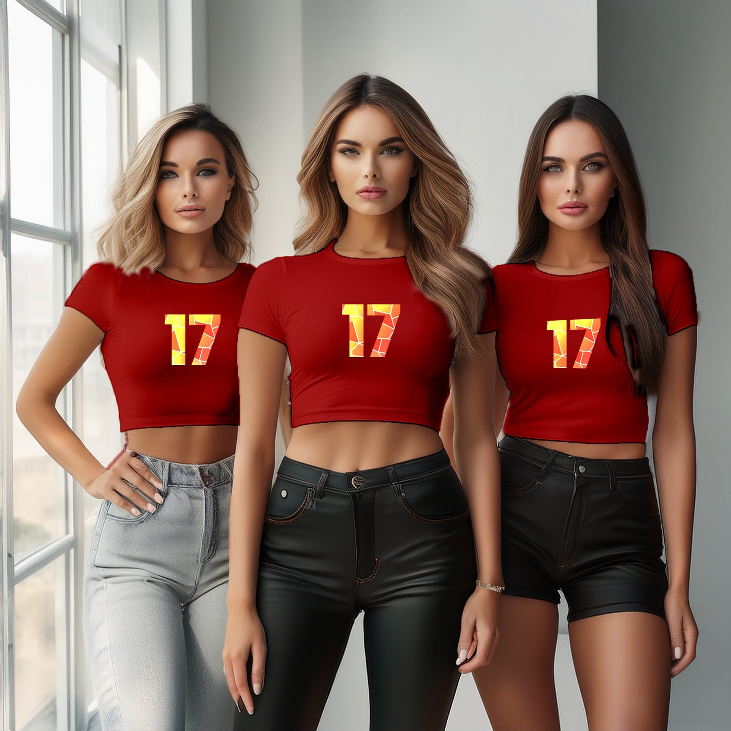 17 Number Women Crop Top (Red)