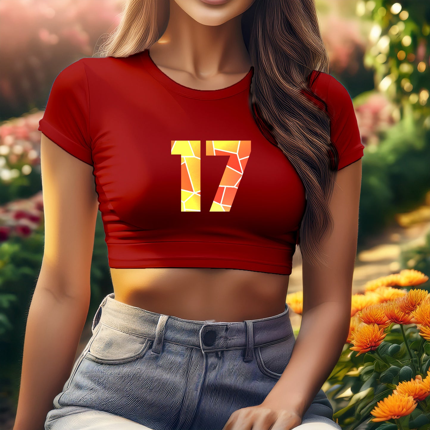 17 Number Women Crop Top (Red)